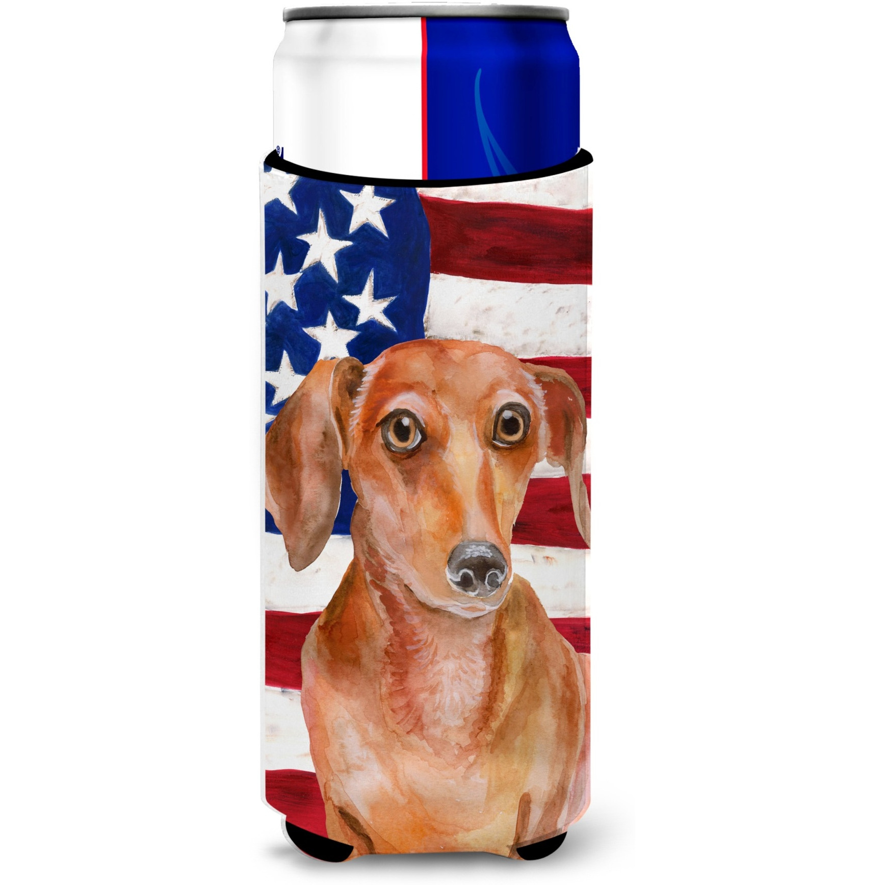 &quotCaroline's Treasures Red Dachshund Patriotic Decorative Can Hugger, Slim, Multicolor"