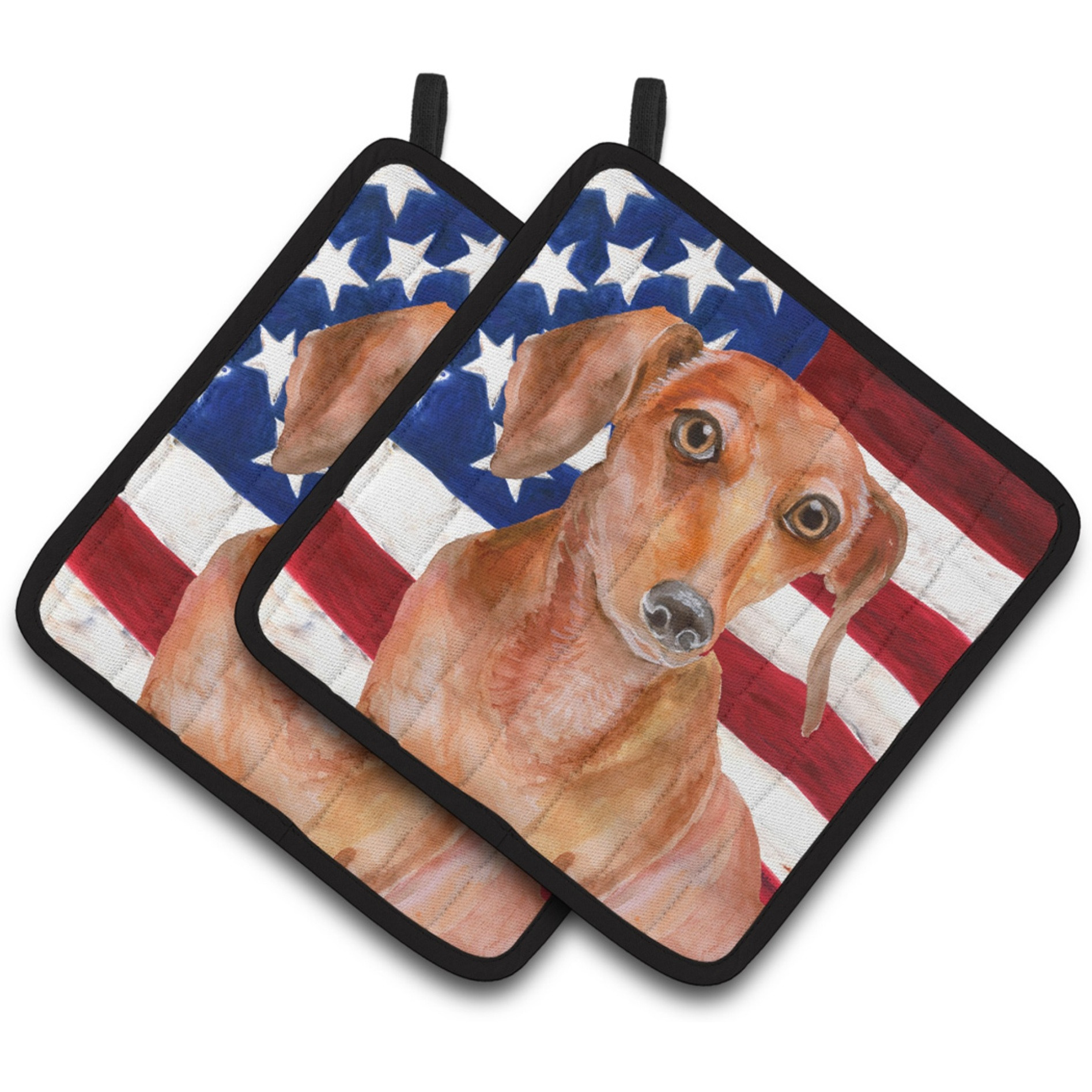 &quotCaroline's Treasures Red Dachshund Patriotic Decorated pot holder, 7.5H x 7.5W, USA American Flag"