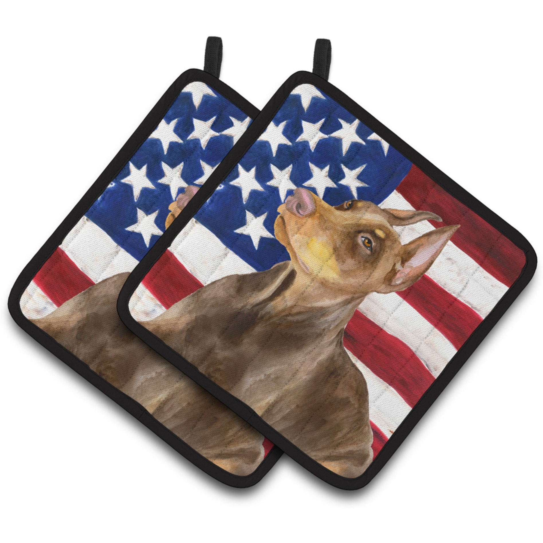 &quotCaroline's Treasures Doberman Pinscher Patriotic Decorated pot holder, 7.5H x 7.5W, USA American Flag"