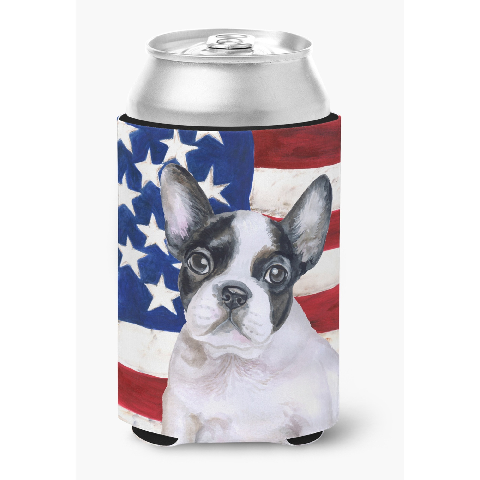&quotCaroline's Treasures French Bulldog Black White Patriotic Decorative Can Hugger, Multicolor"