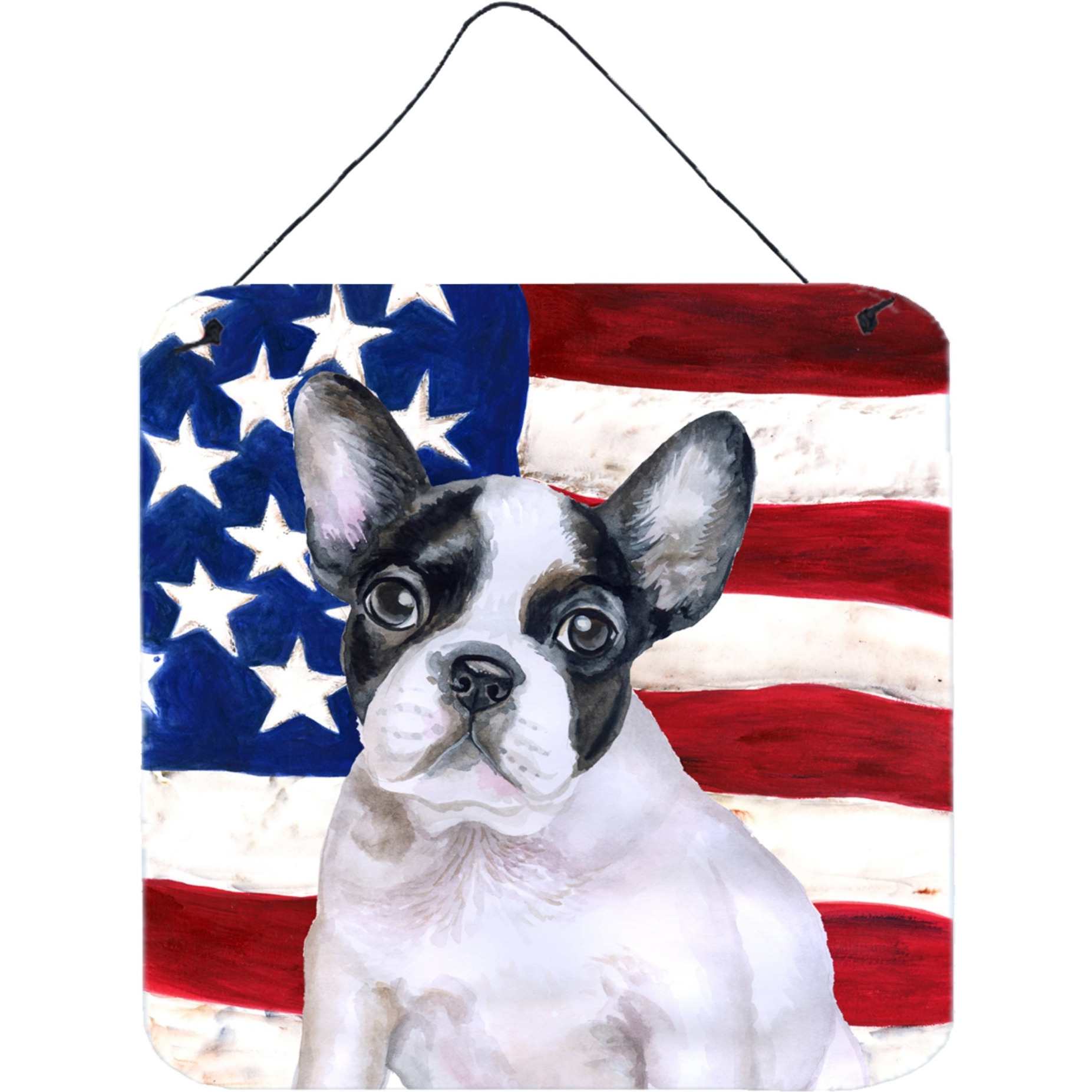 &quotCaroline's Treasures French Bulldog Black White Patriotic Metal Print, 6h x 6w, USA American Flag"