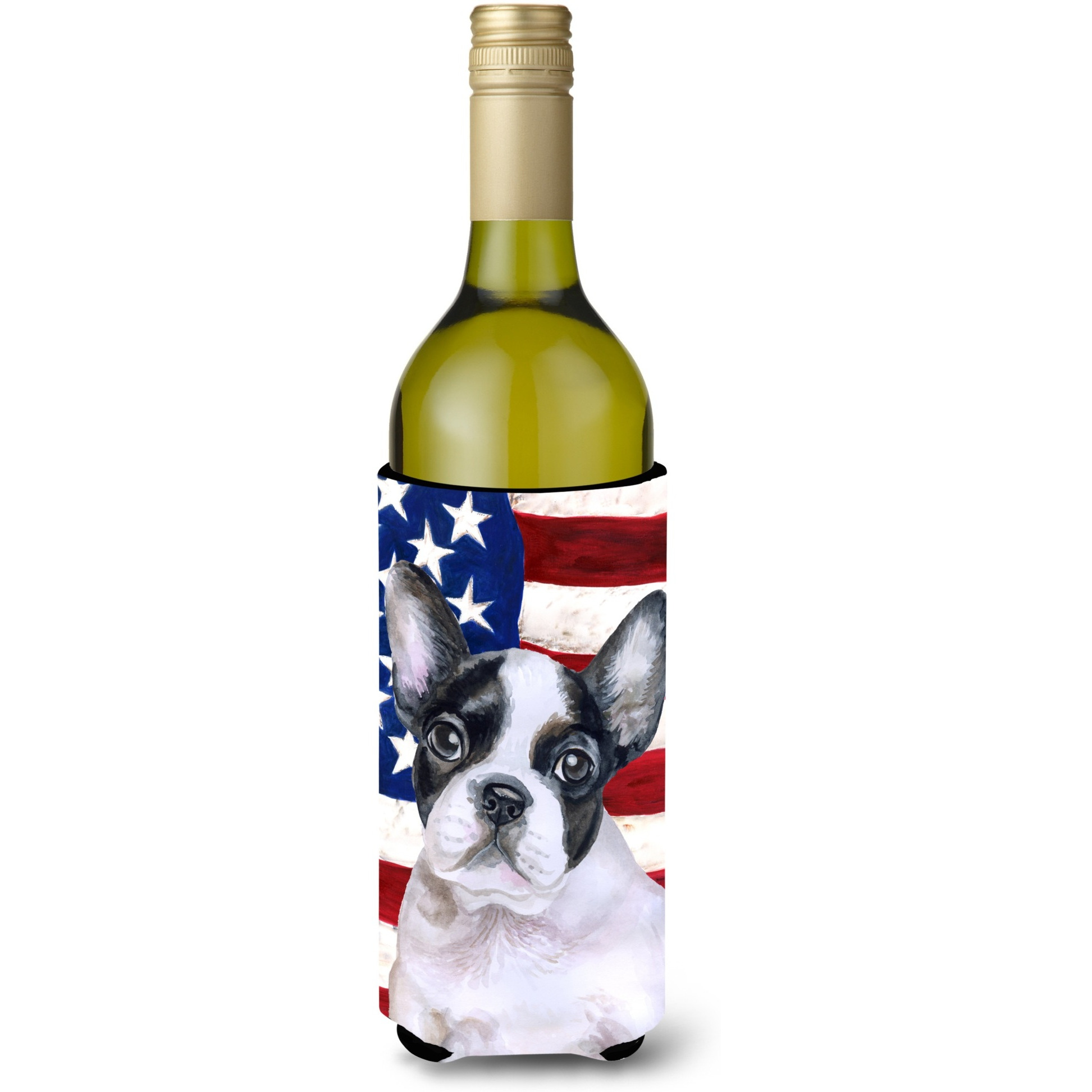 &quotCaroline's Treasures French Bulldog Black White Patriotic Decorative Bottle Hugger, 750ml, Multicolor"