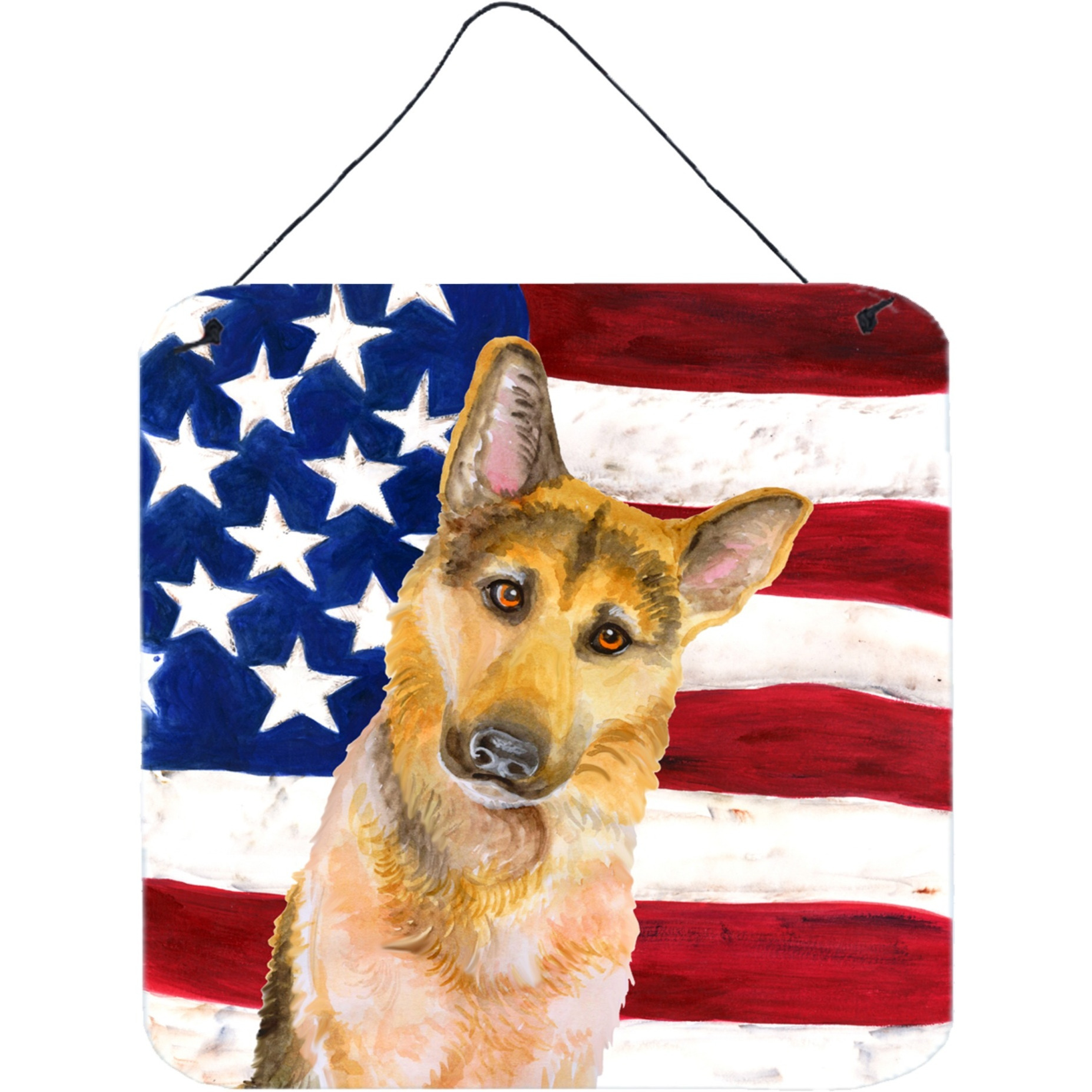 &quotCaroline's Treasures German Shepherd 2 Patriotic Metal Print, 6h x 6w, USA American Flag"