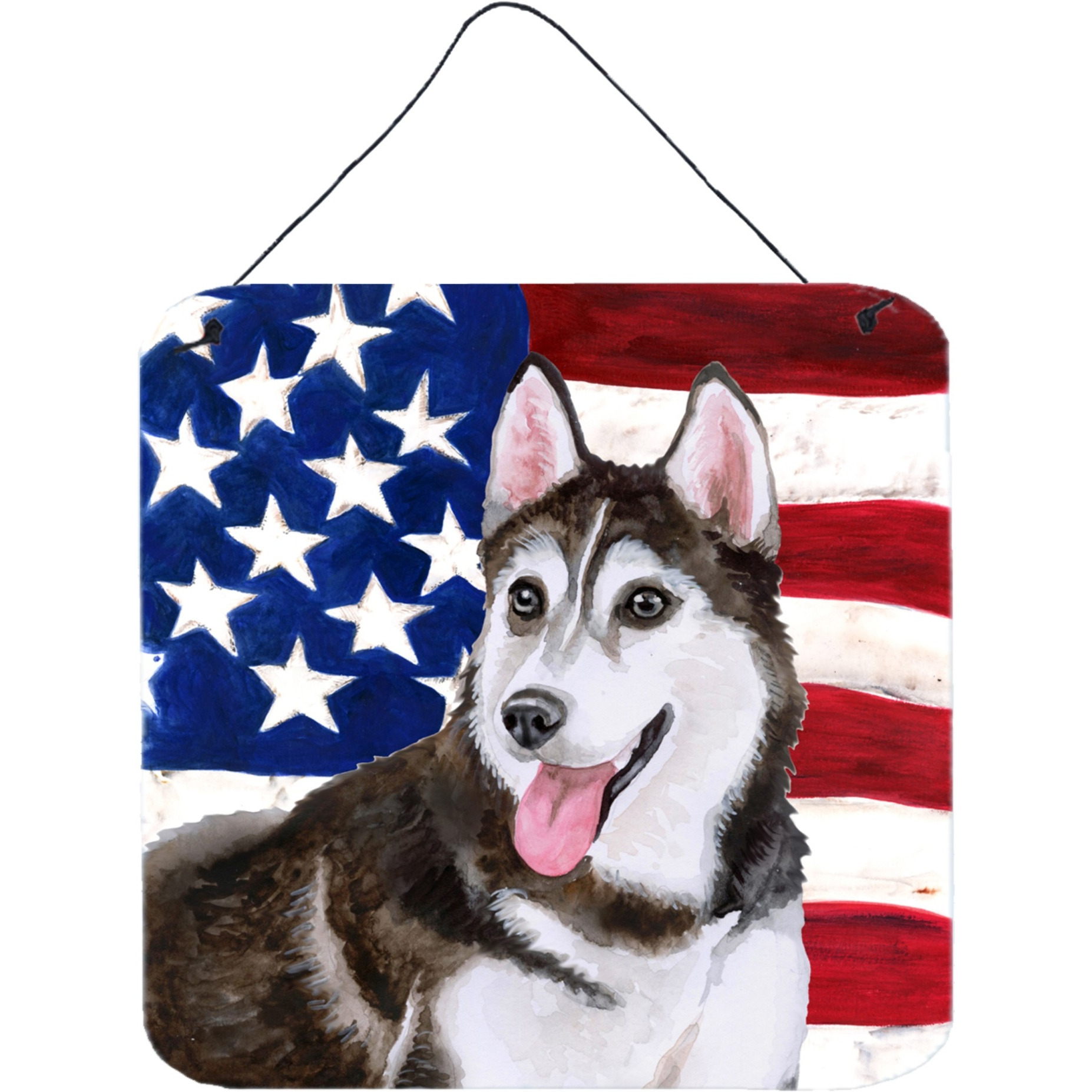 &quotCaroline's Treasures Siberian Husky 2 Patriotic Metal Print, 6h x 6w, USA American Flag"