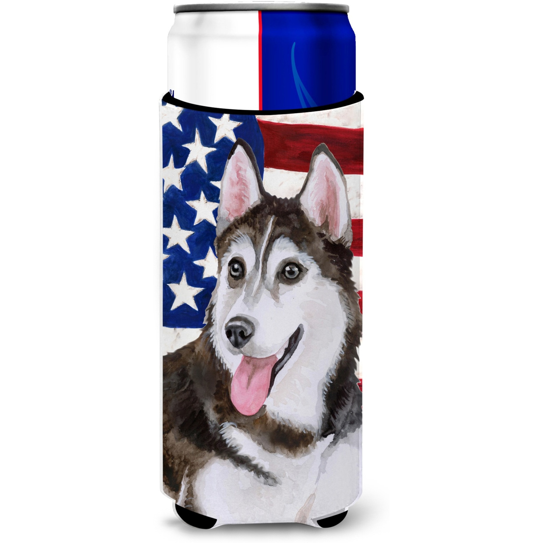 &quotCaroline's Treasures Siberian Husky 2 Patriotic Decorative Can Hugger, Slim, Multicolor"