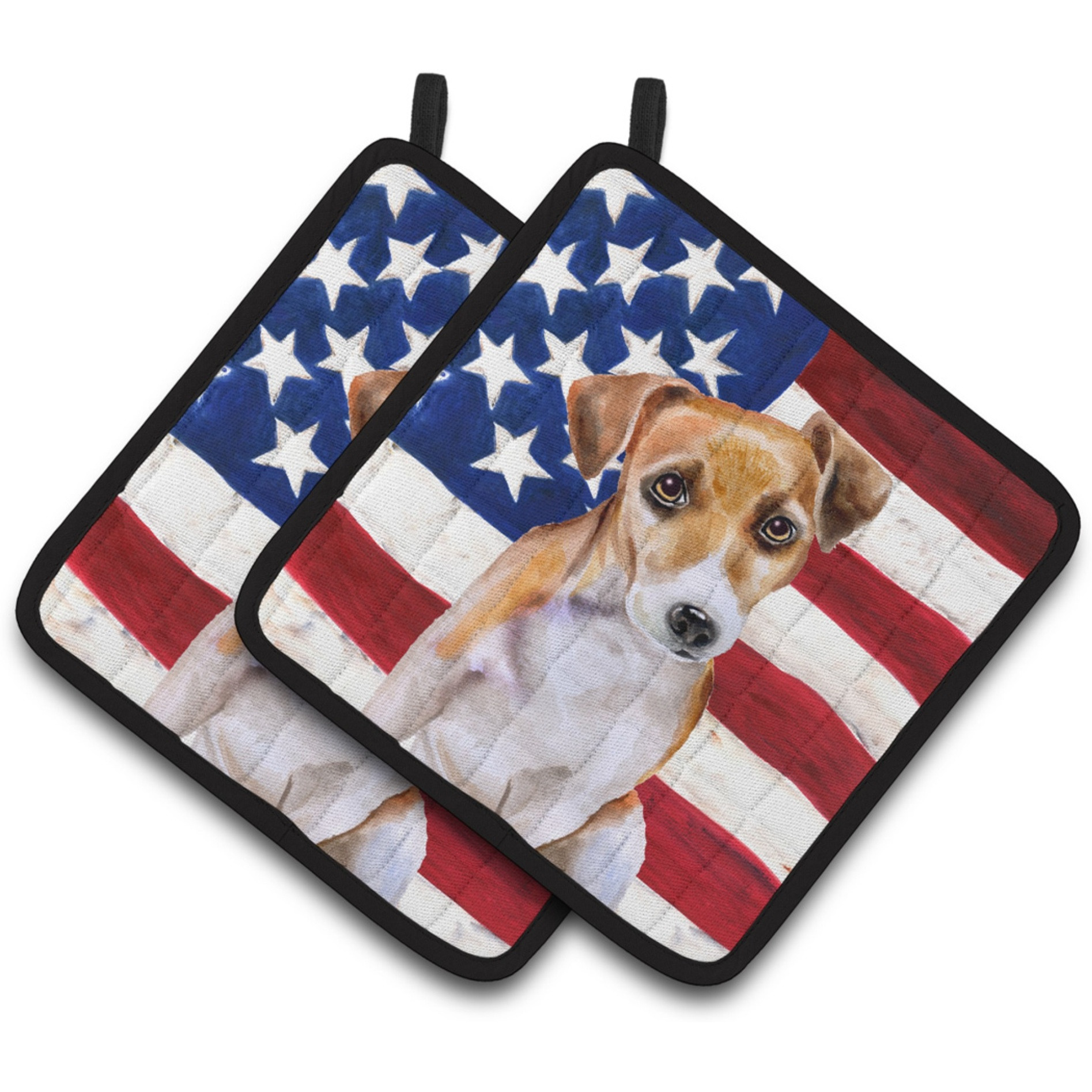 &quotCaroline's Treasures Jack Russell Terrier 2 Patriotic Decorated pot holder, 7.5H x 7.5W, USA American Flag"