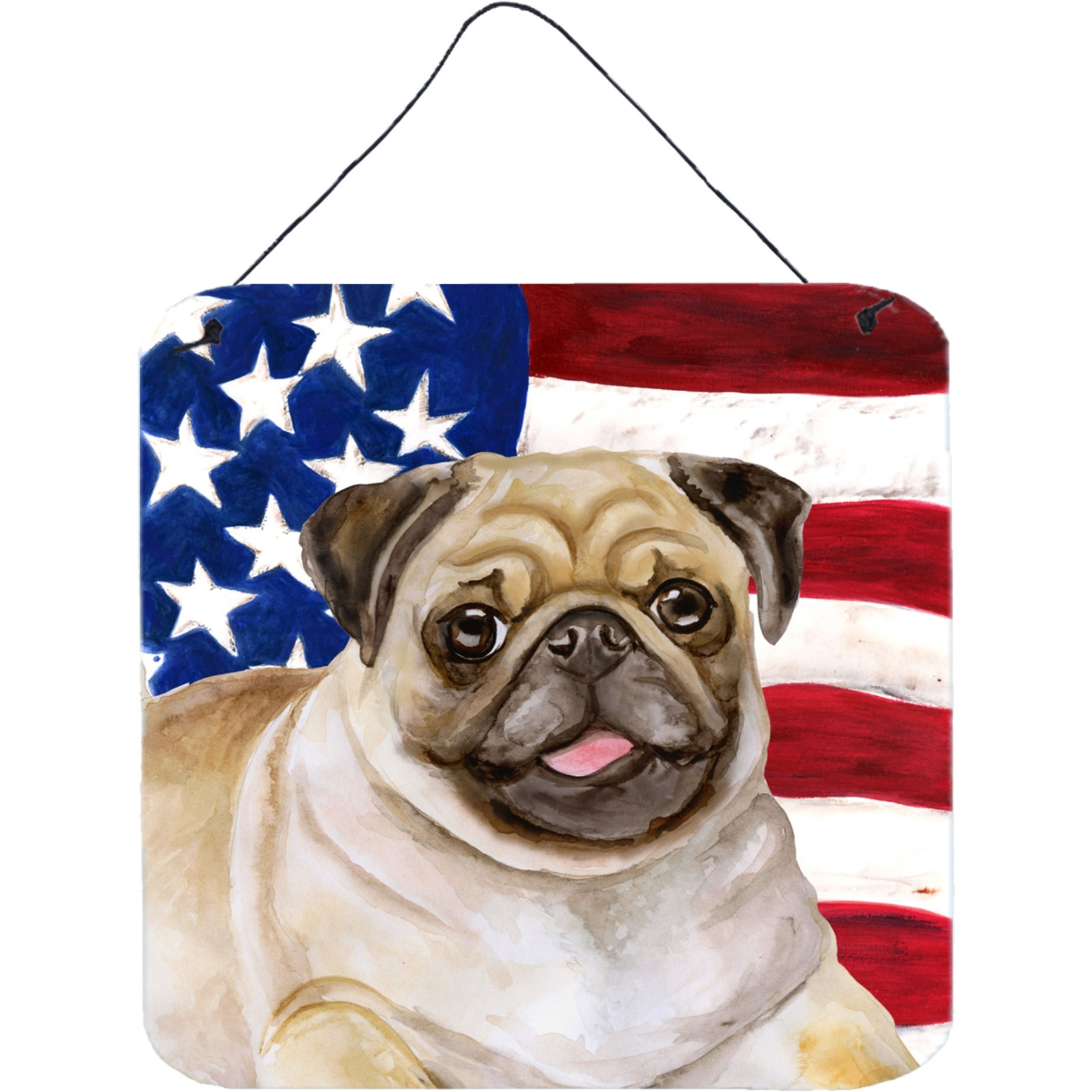 &quotCaroline's Treasures Fawn Pug Patriotic Metal Print, 6h x 6w, USA American Flag"