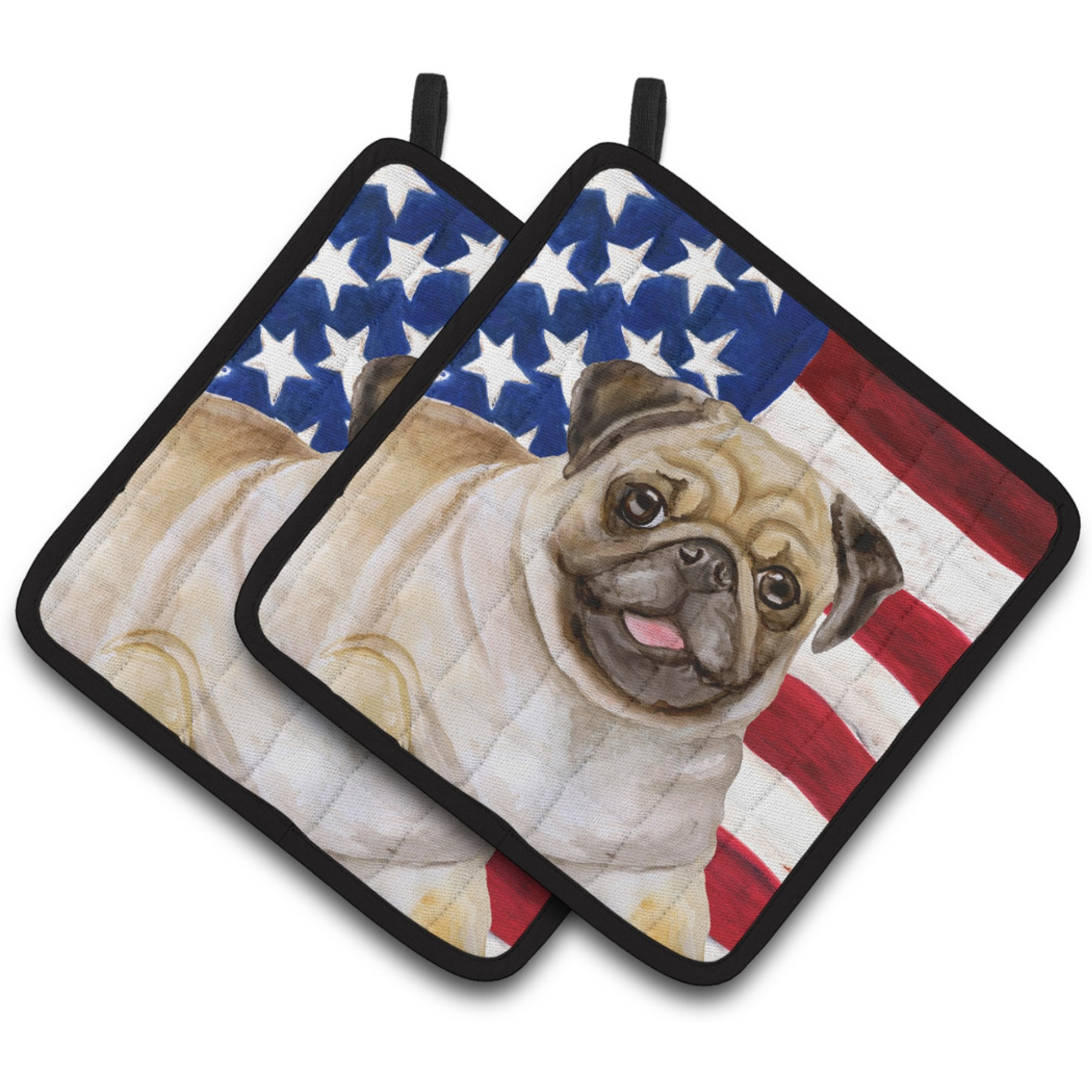 &quotCaroline's Treasures Fawn Pug Patriotic Decorated pot holder, 7.5H x 7.5W, USA American Flag"