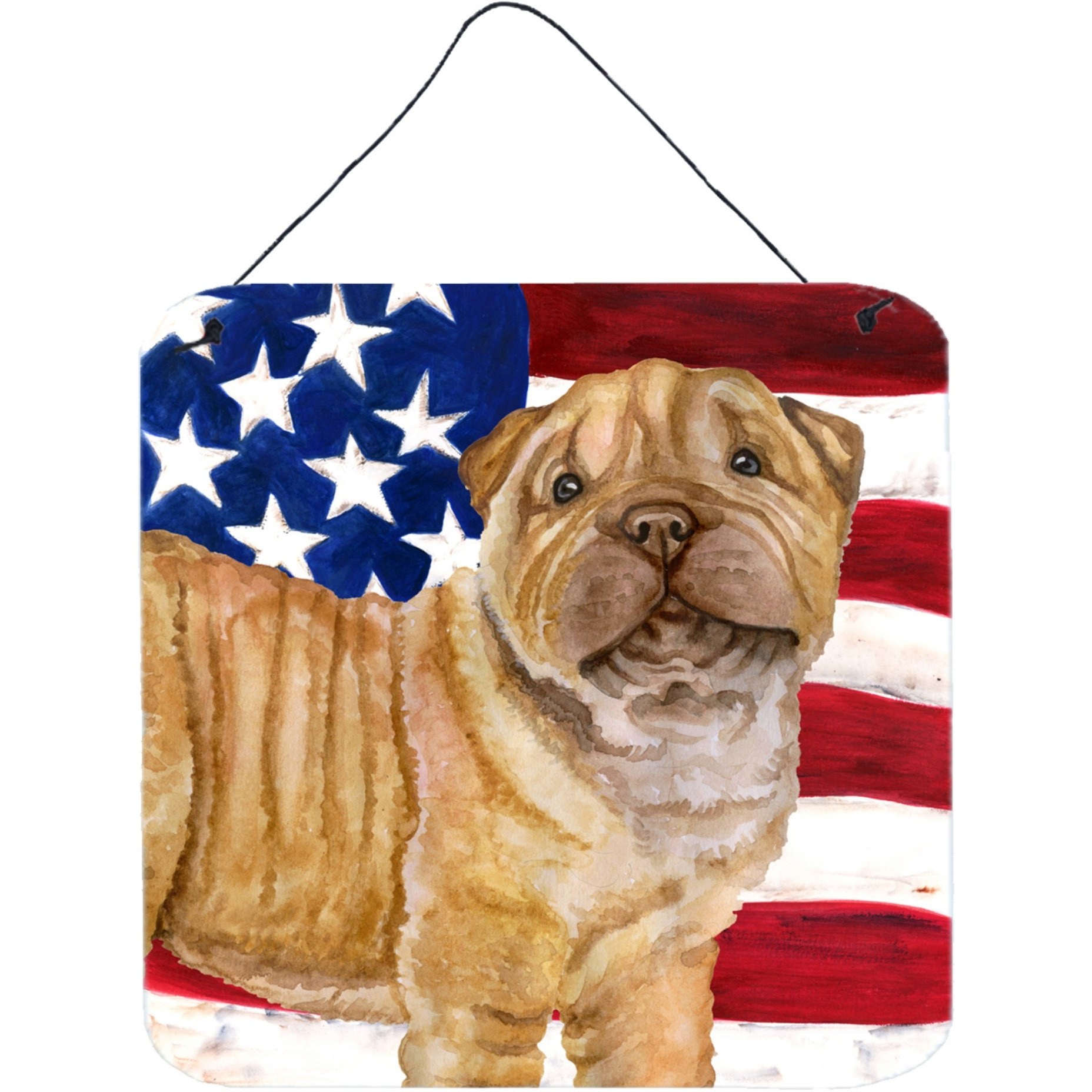 &quotCaroline's Treasures Shar Pei Puppy Patriotic Metal Print, 6h x 6w, USA American Flag"