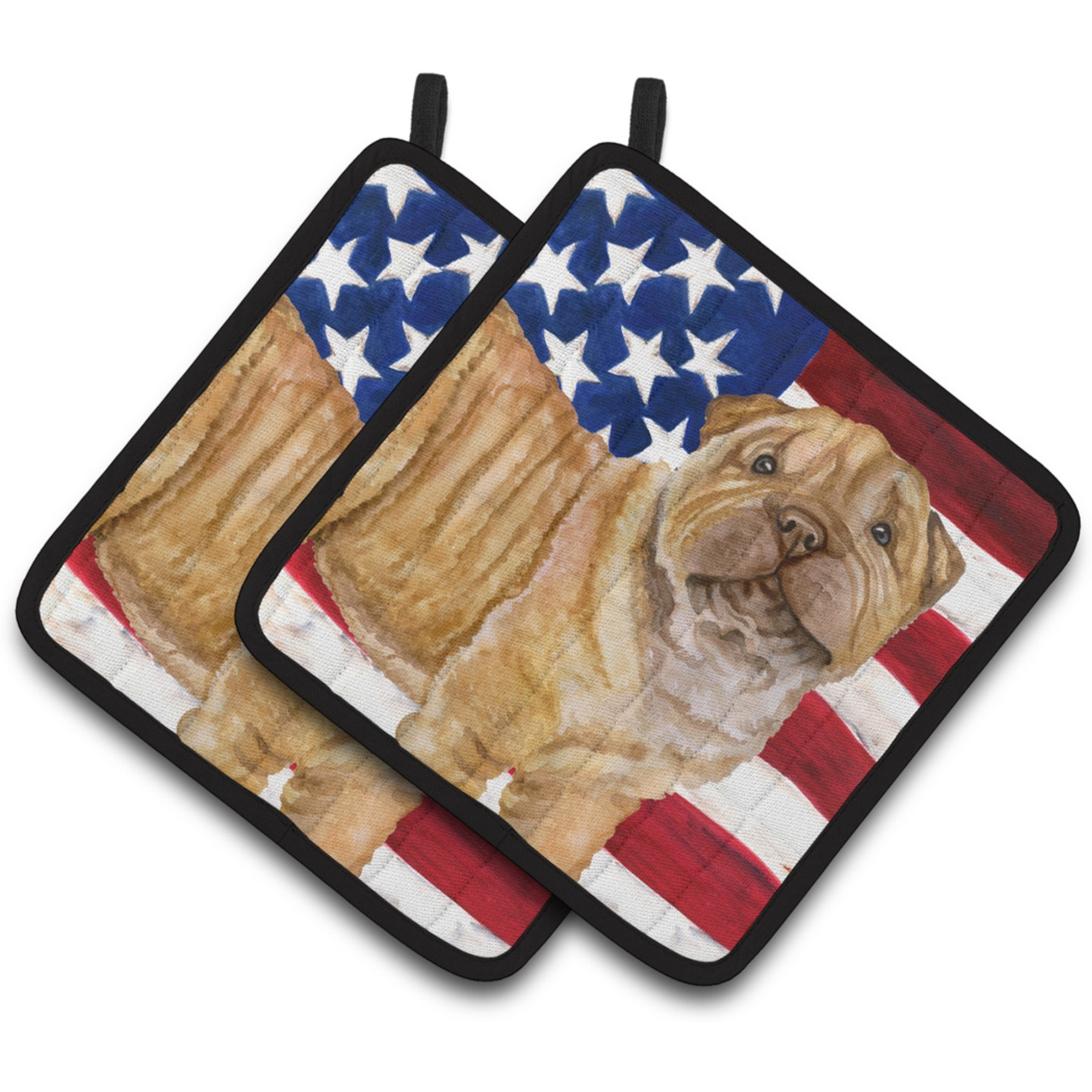 &quotCaroline's Treasures Shar Pei Puppy Patriotic Decorated pot holder, 7.5H x 7.5W, USA American Flag"