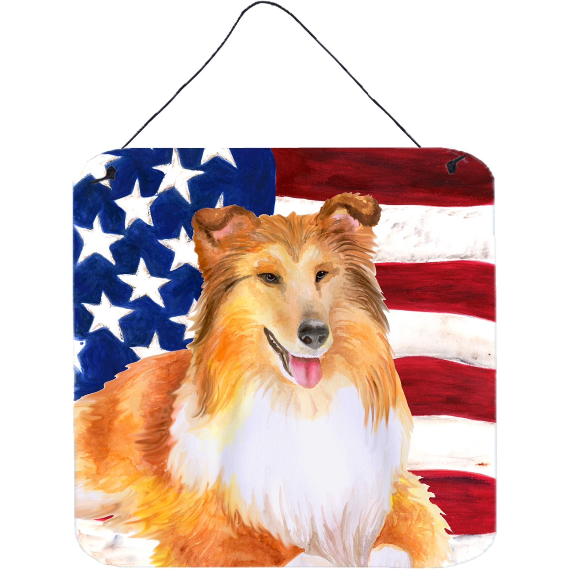 &quotCaroline's Treasures Sheltie Patriotic Metal Print, 6h x 6w, USA American Flag"