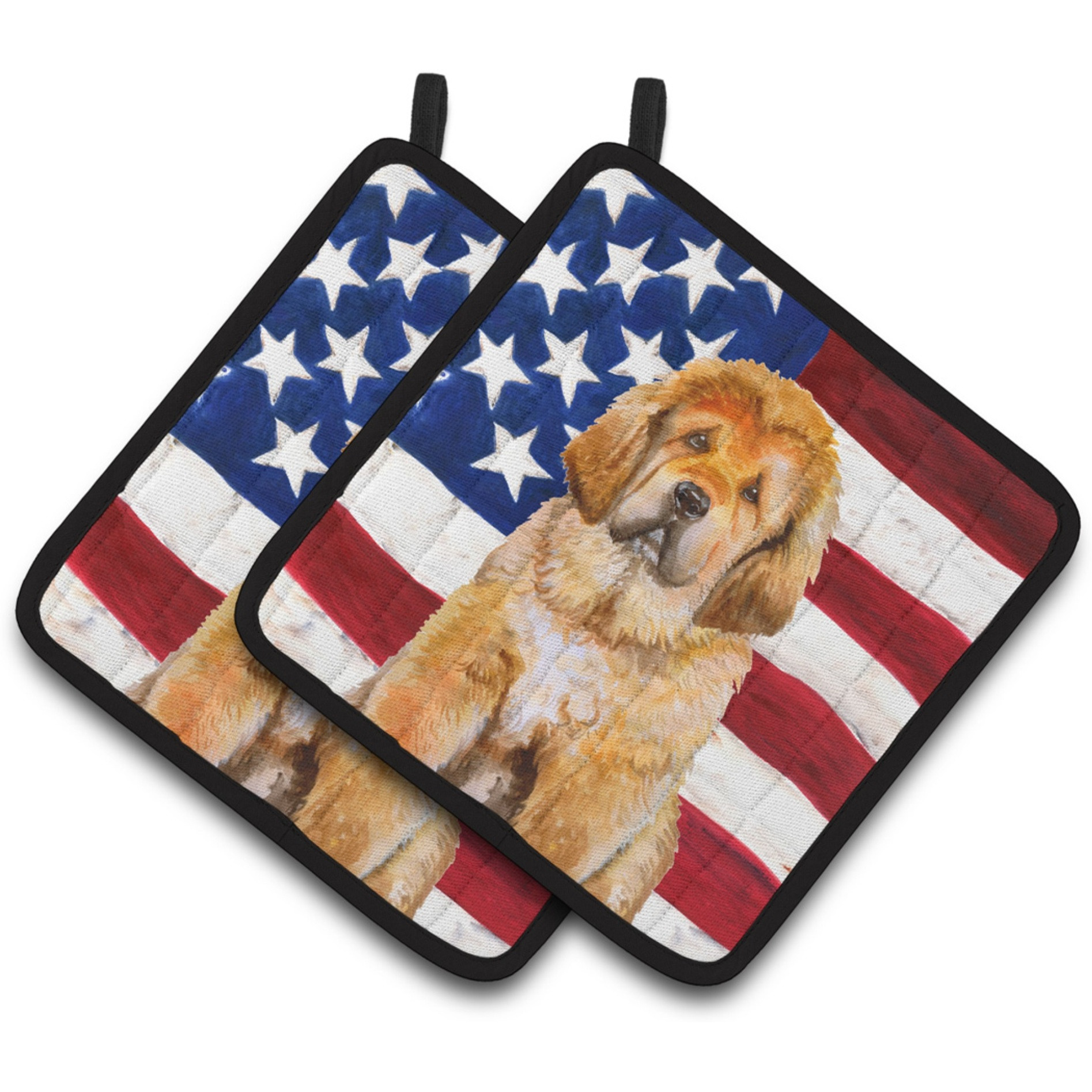 &quotCaroline's Treasures Tibetan Mastiff Patriotic Decorated pot holder, 7.5H x 7.5W, USA American Flag"