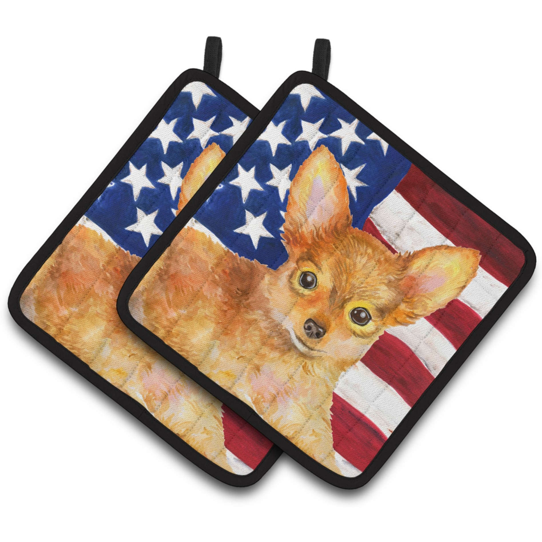 &quotCaroline's Treasures Toy Terrier Patriotic Decorated pot holder, 7.5H x 7.5W, USA American Flag"