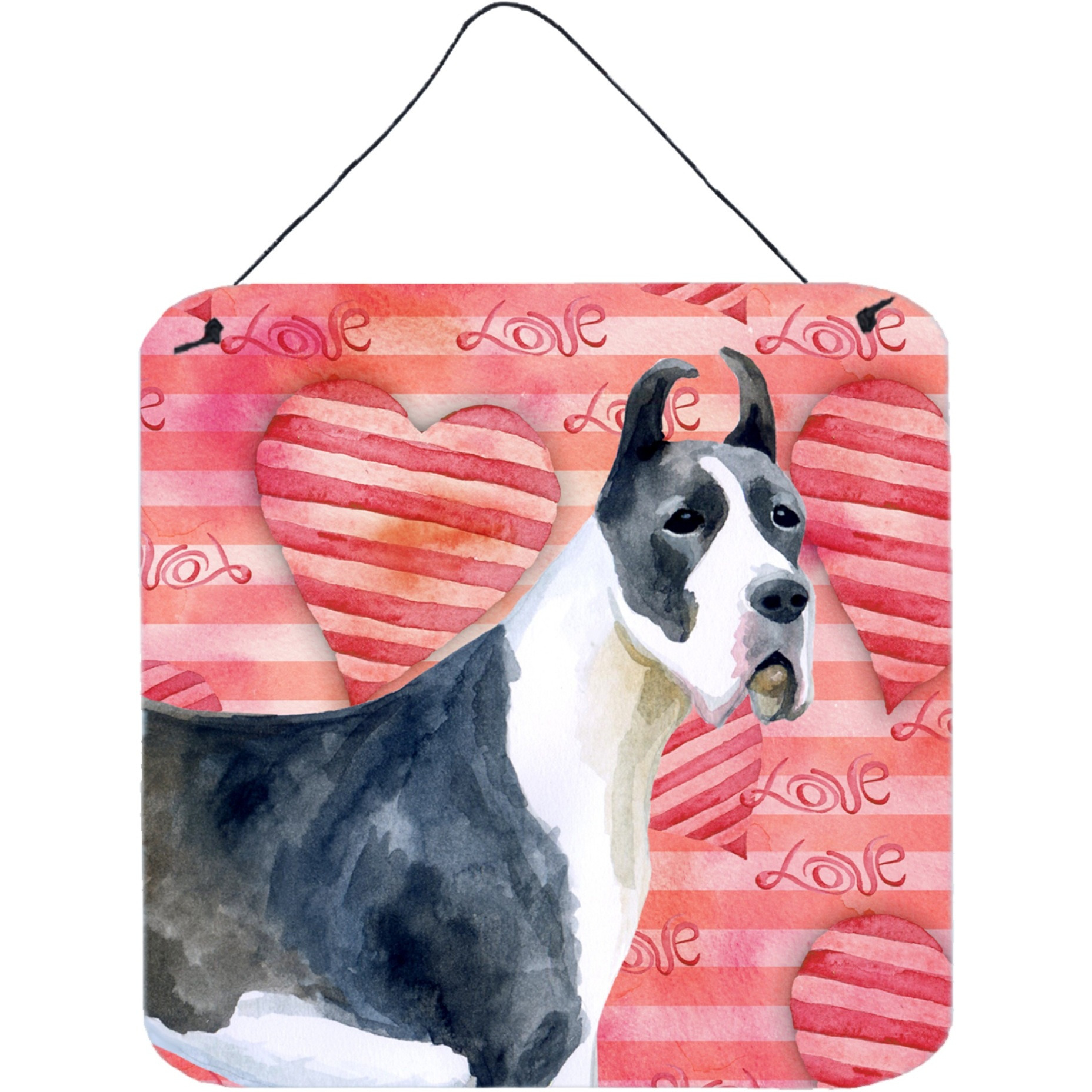 &quotCaroline's Treasures Harlequin Dane Metal Print, 6h x 6w, Love is a Dog"