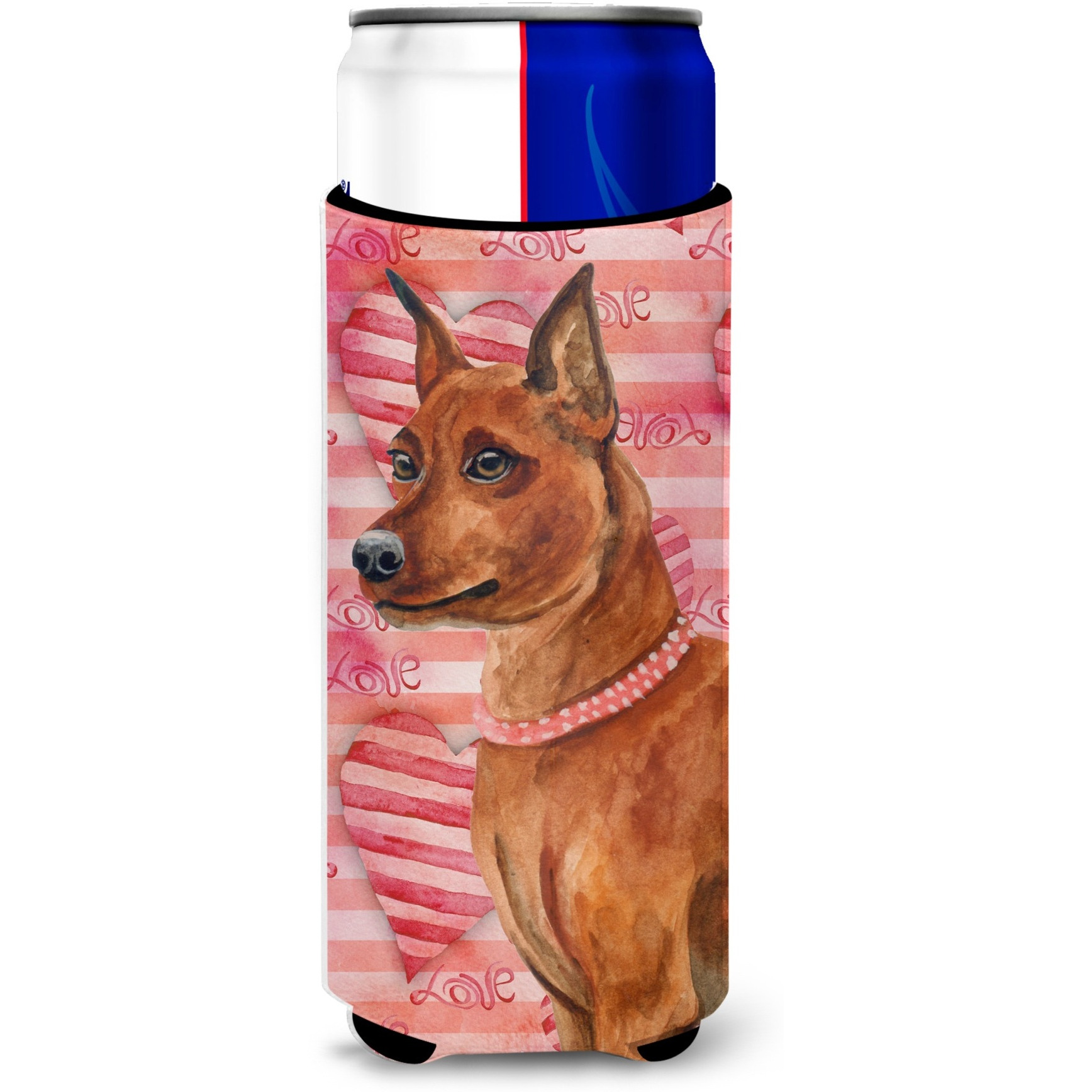 &quotCaroline's Treasures Miniature Pinscher Love Decorative Can Hugger, Slim, Multicolor"