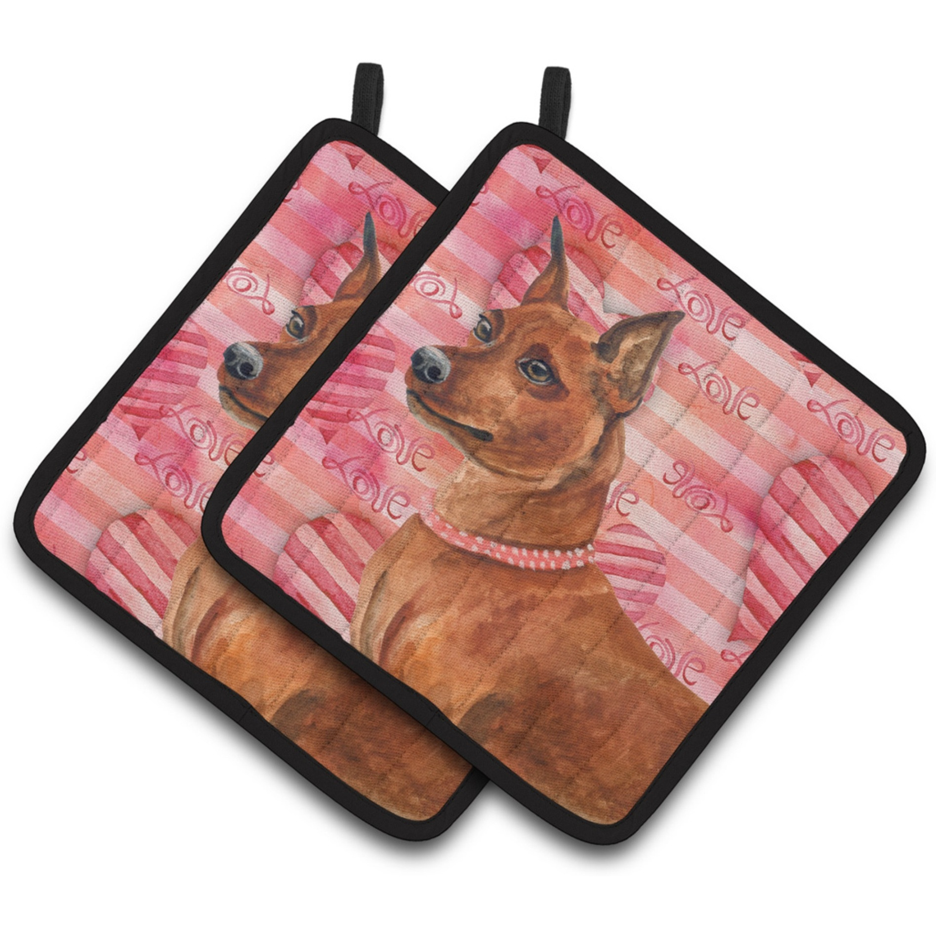 &quotCaroline's Treasures Miniature Pinscher Decorated pot holder, 7.5H x 7.5W, Love is a Dog"