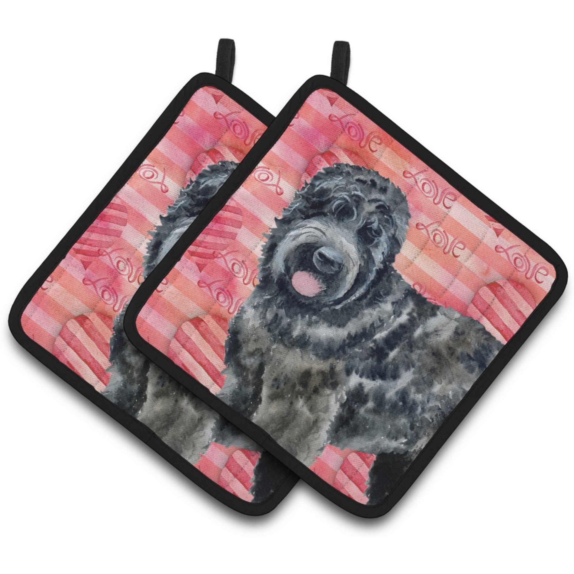 &quotCaroline's Treasures Black Russian Terrier Decorated pot holder, 7.5H x 7.5W, Love is a Dog"