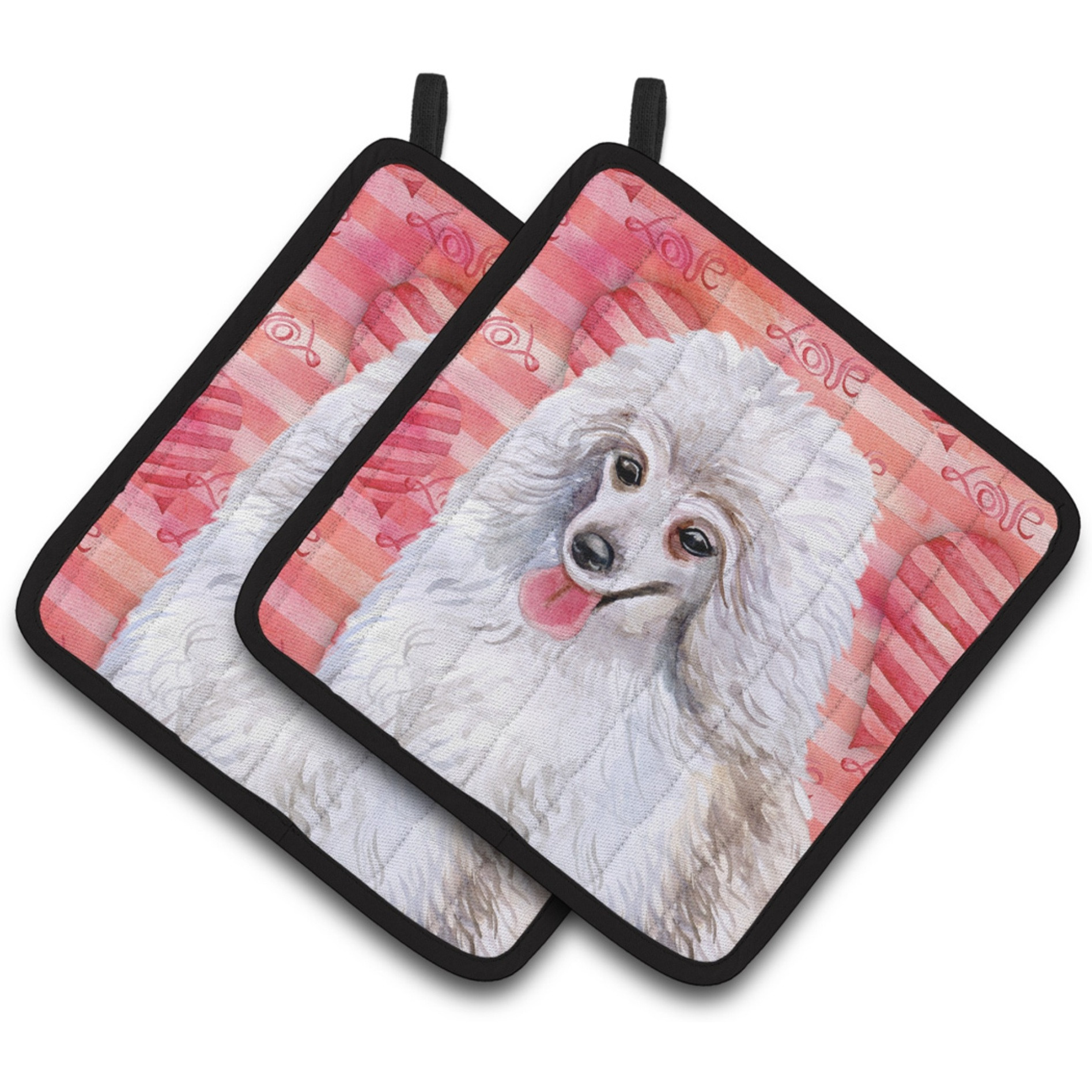 &quotCaroline's Treasures Medium White Poodle Decorated pot holder, 7.5H x 7.5W, Love is a Dog"