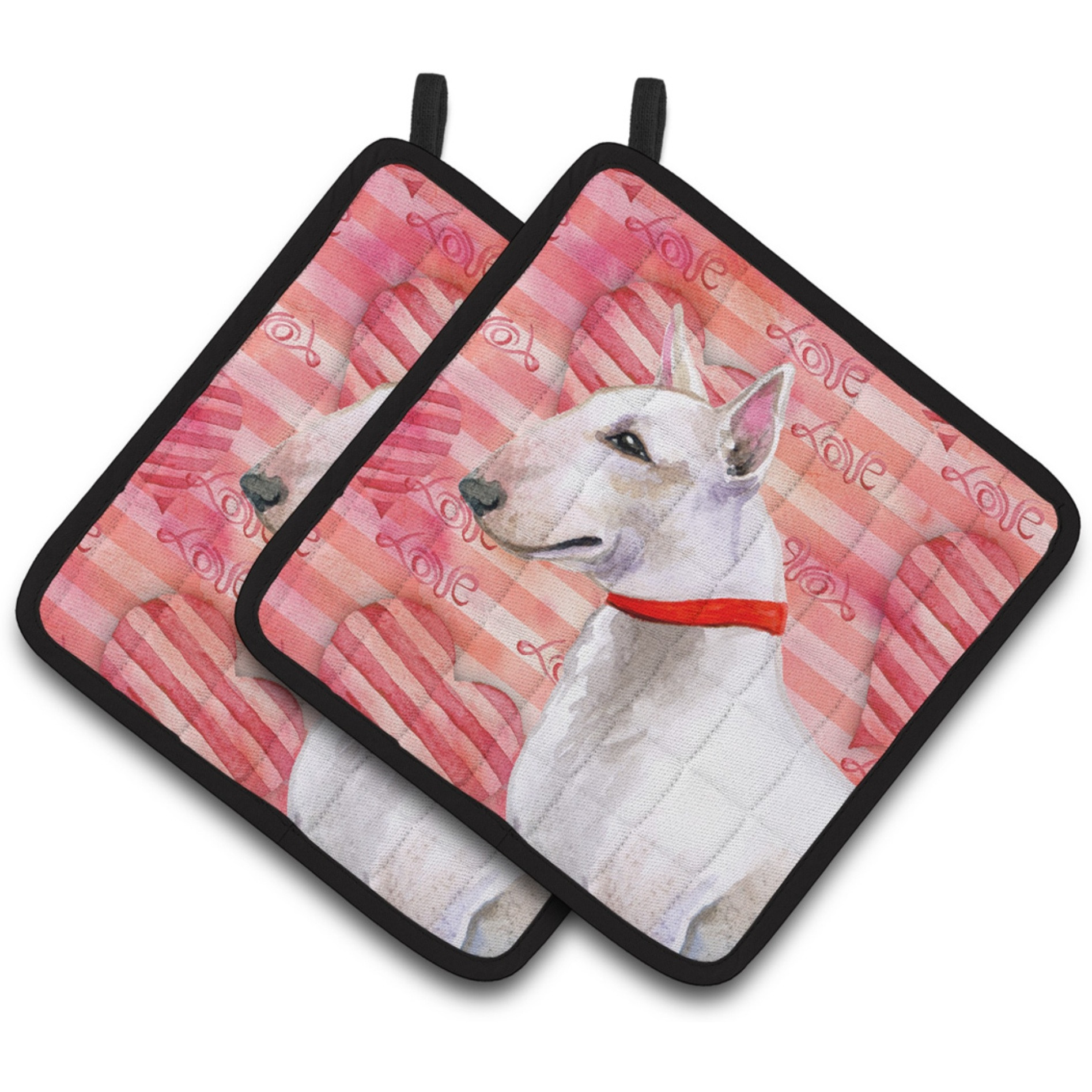 &quotCaroline's Treasures Bull Terrier Decorated pot holder, 7.5H x 7.5W, Love is a Dog"