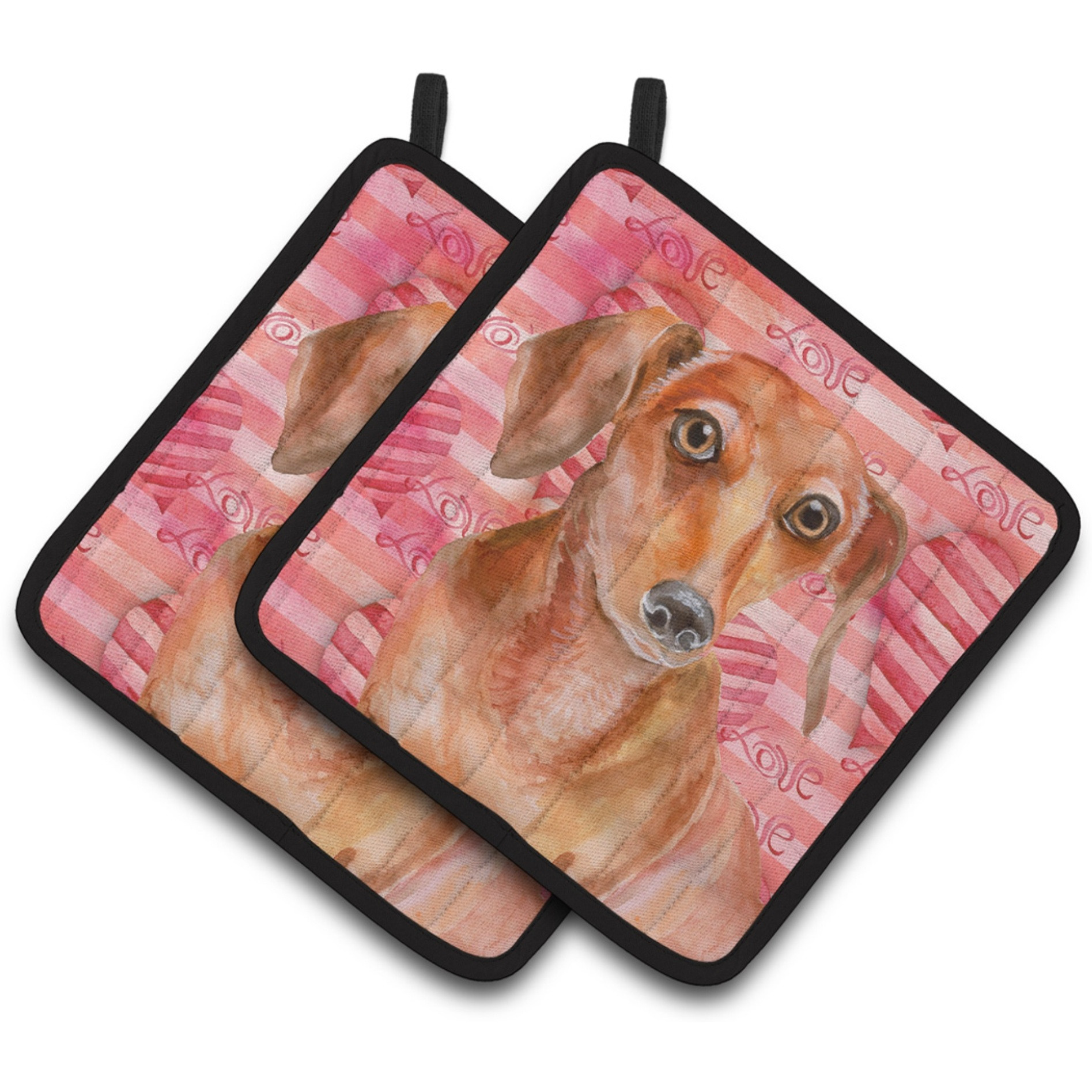 &quotCaroline's Treasures Red Dachshund Decorated pot holder, 7.5H x 7.5W, Love is a Dog"