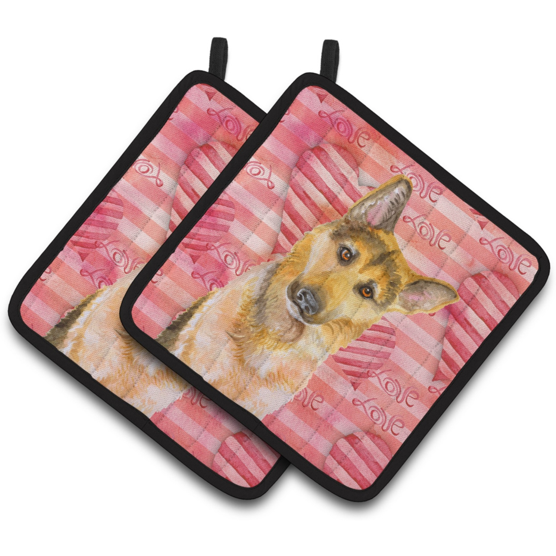 &quotCaroline's Treasures German Shepherd 2 Decorated pot holder, 7.5H x 7.5W, Love is a Dog"