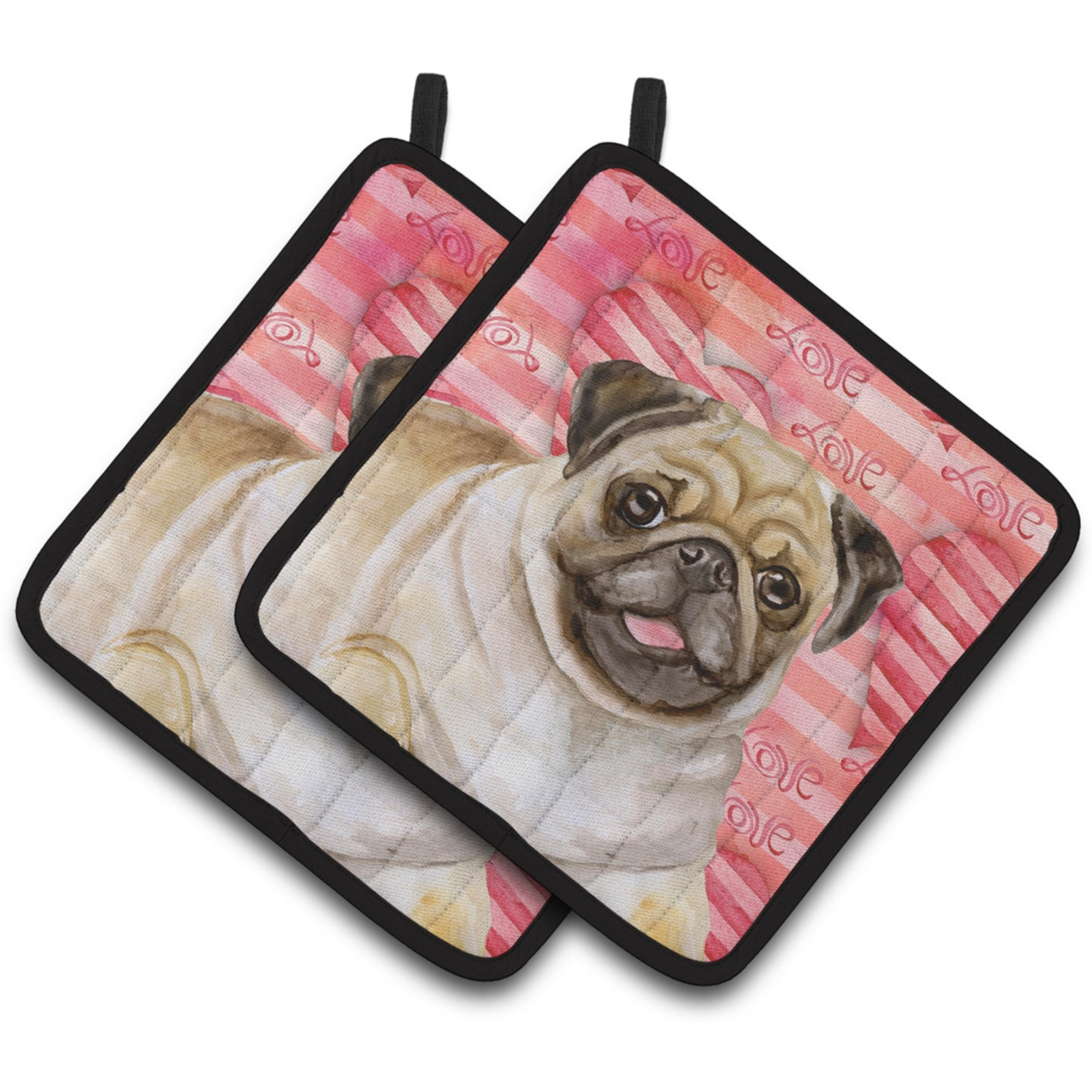 &quotCaroline's Treasures Fawn Pug Decorated pot holder, 7.5H x 7.5W, Love is a Dog"