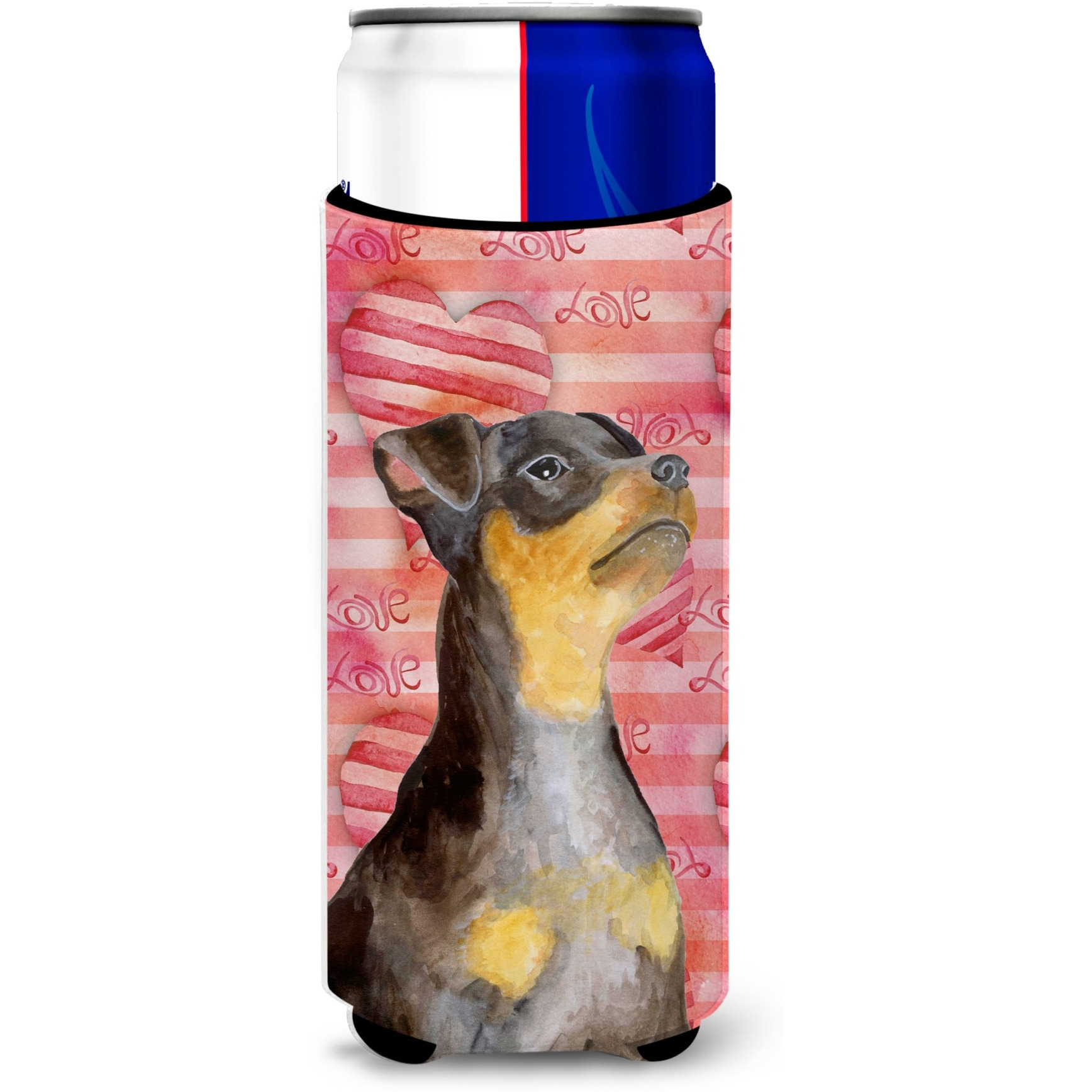 &quotCaroline's Treasures Miniature Pinscher 2 Love Decorative Can Hugger, Slim, Multicolor"