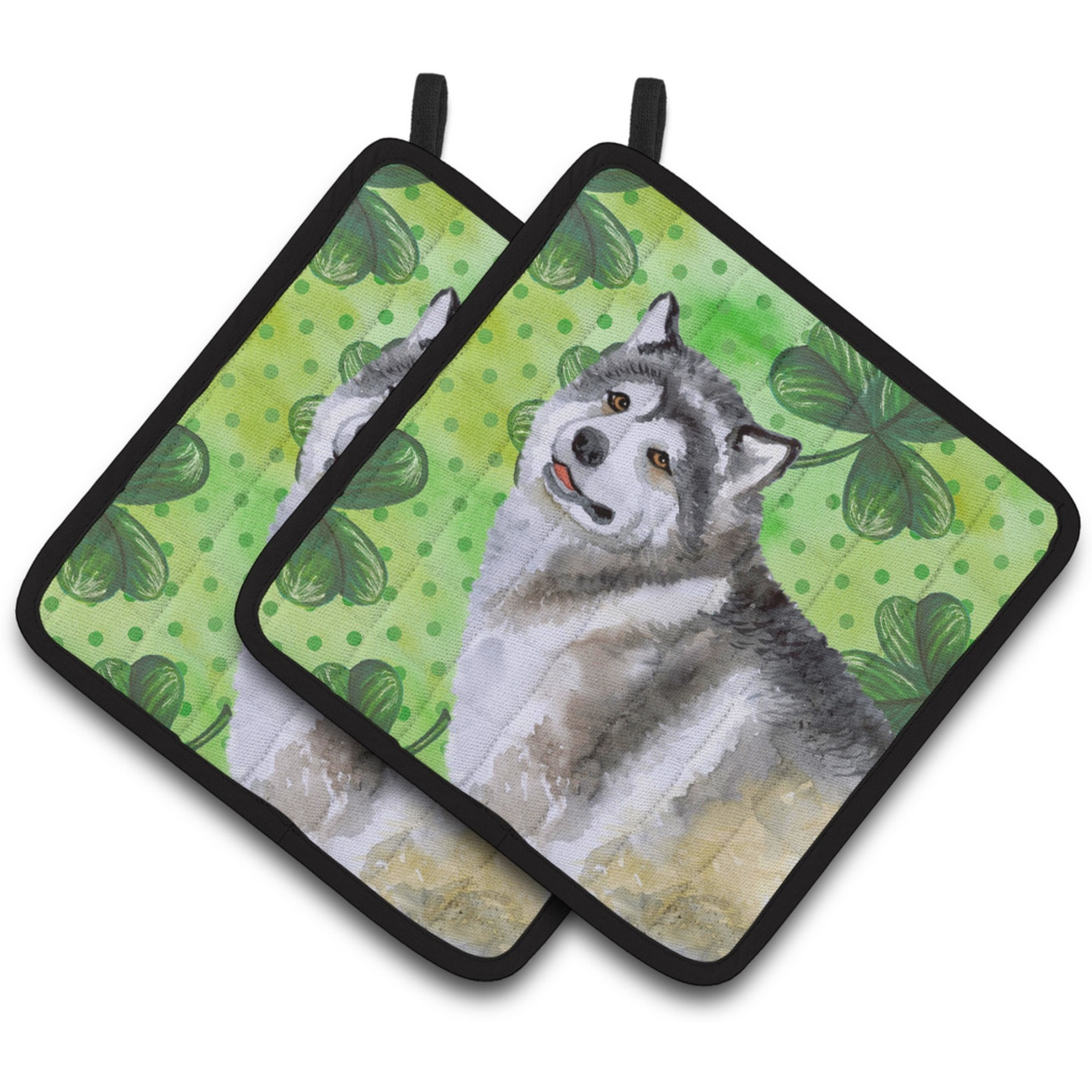 &quotCaroline's Treasures Alaskan Malamute Decorated pot holder, 7.5H x 7.5W, St Patrick's Day"
