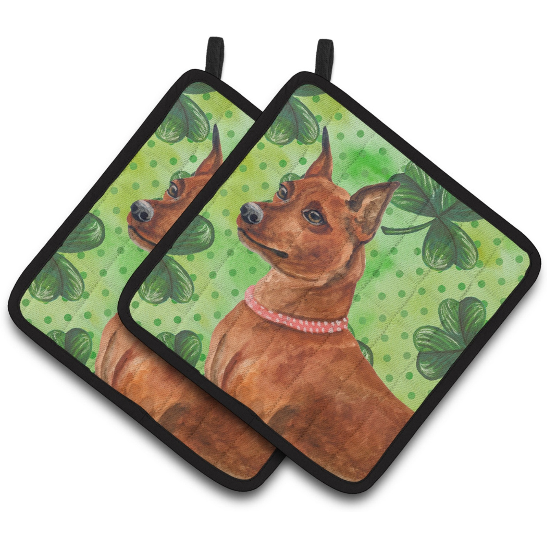 &quotCaroline's Treasures Miniature Pinscher Decorated pot holder, 7.5H x 7.5W, St Patrick's Day"