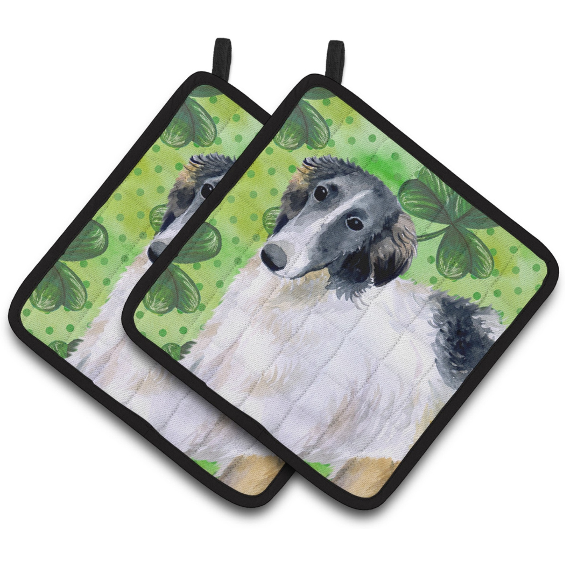 &quotCaroline's Treasures Borzoi Decorated pot holder, 7.5H x 7.5W, St Patrick's Day"