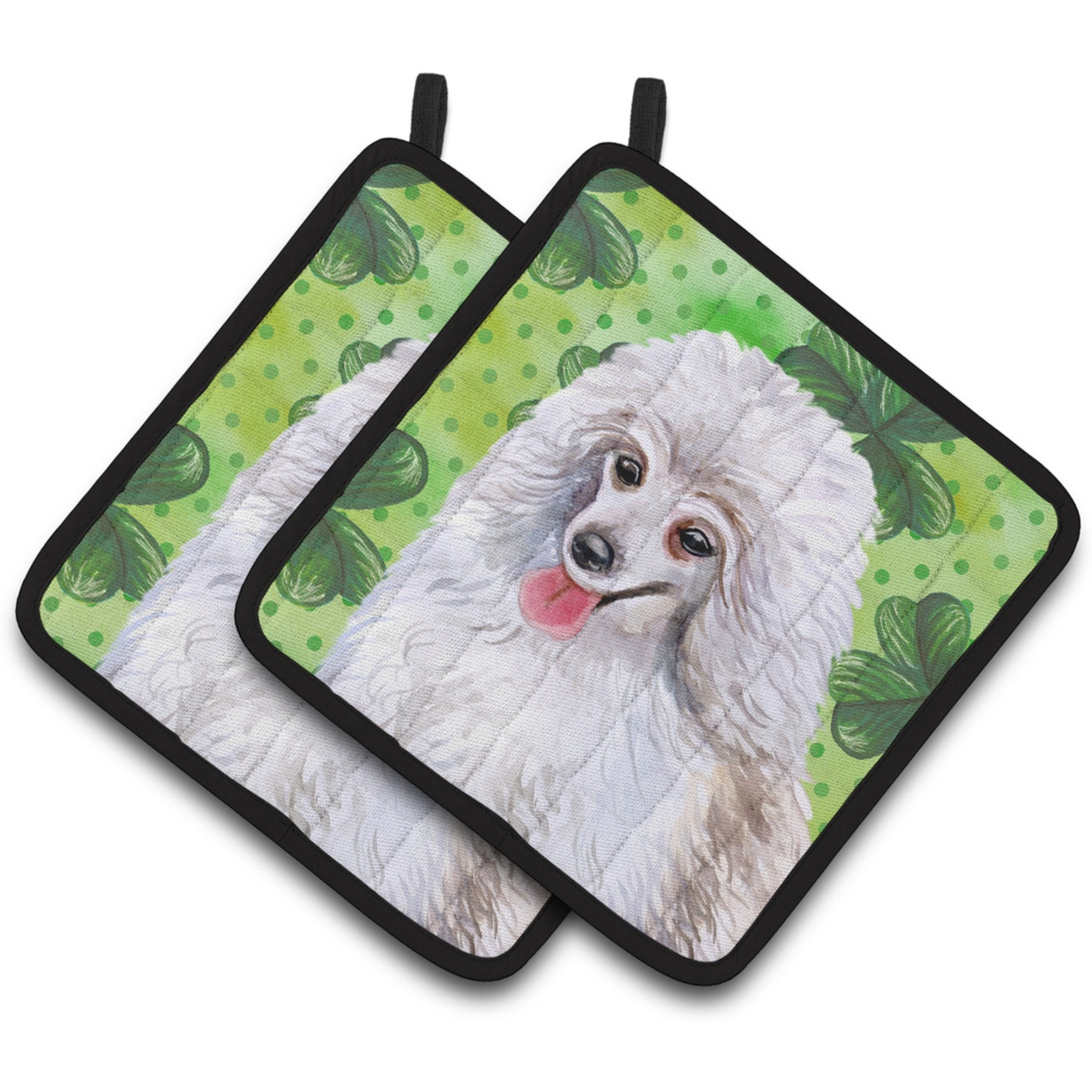 &quotCaroline's Treasures Medium White Poodle Decorated pot holder, 7.5H x 7.5W, St Patrick's Day"
