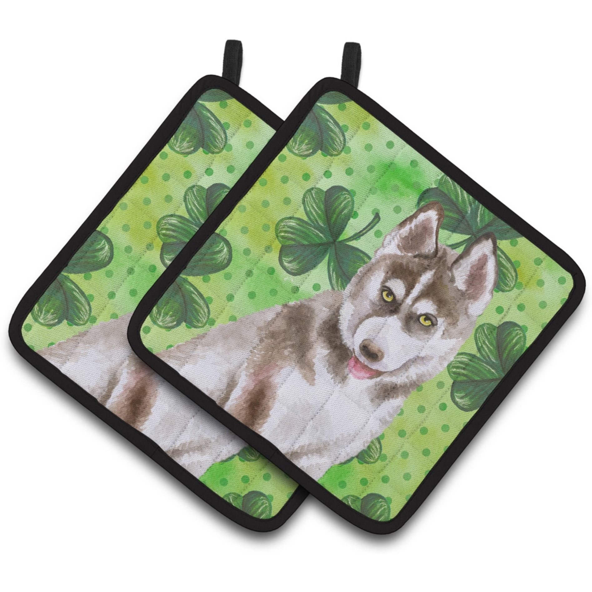 &quotCaroline's Treasures Siberian Husky Grey Decorated pot holder, 7.5H x 7.5W, St Patrick's Day"