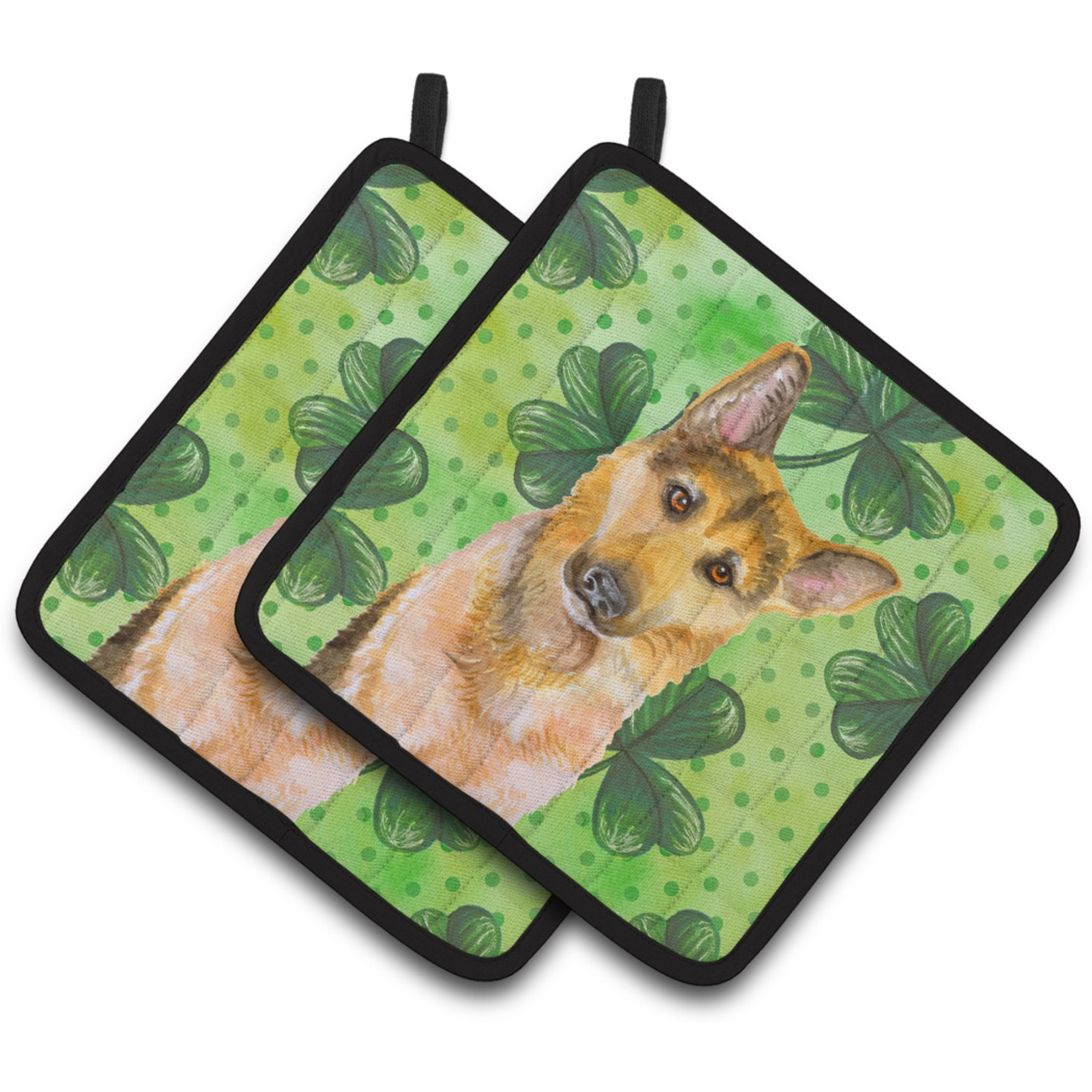 &quotCaroline's Treasures German Shepherd 2 Decorated pot holder, 7.5H x 7.5W, St Patrick's Day"