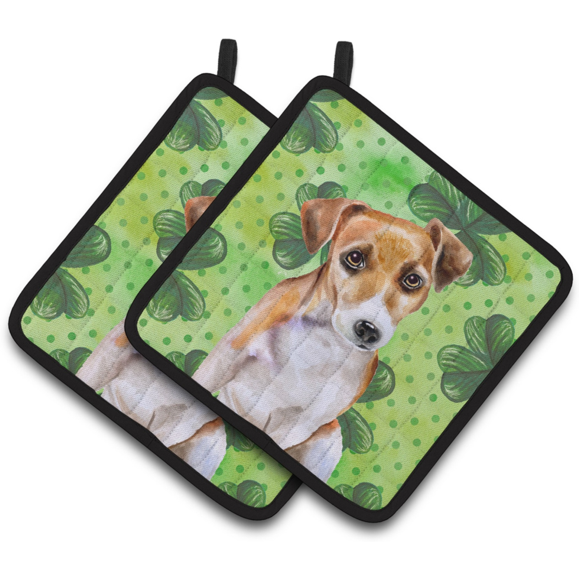 &quotCaroline's Treasures Jack Russell Terrier 2 Decorated pot holder, 7.5H x 7.5W, St Patrick's Day"
