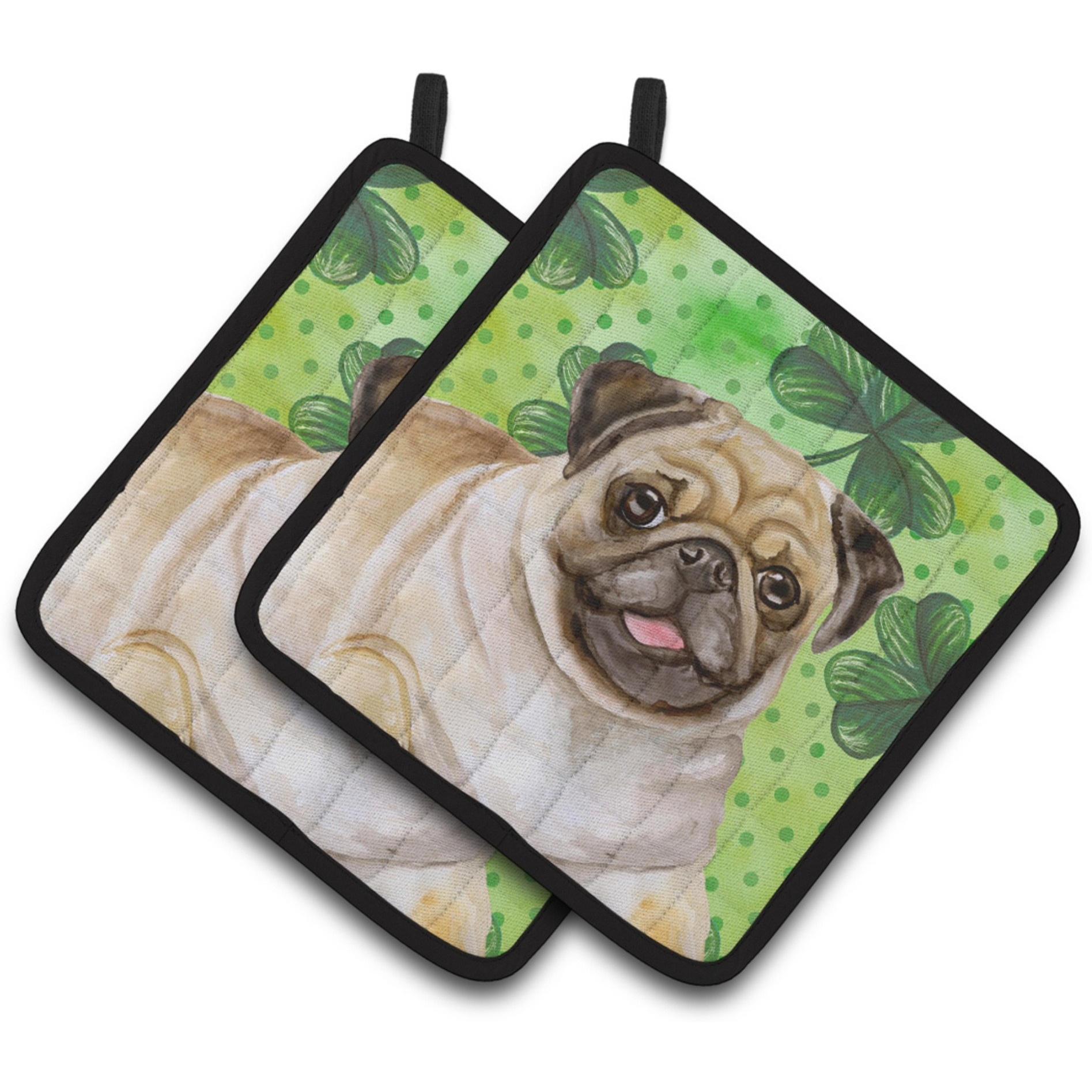 &quotCaroline's Treasures Fawn Pug Decorated pot holder, 7.5H x 7.5W, St Patrick's Day"