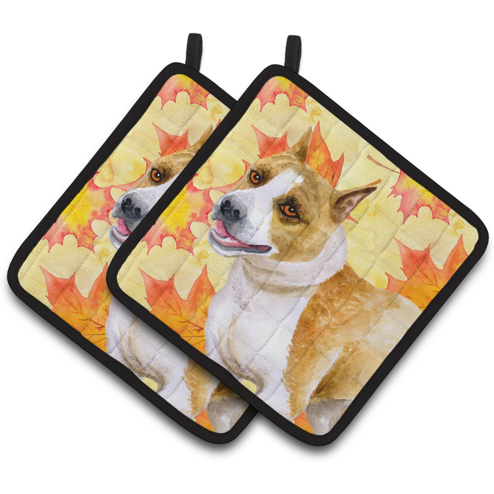 &quotCaroline's Treasures American Staffordshire Decorated pot holder, 7.5H x 7.5W, Fall Leaves"