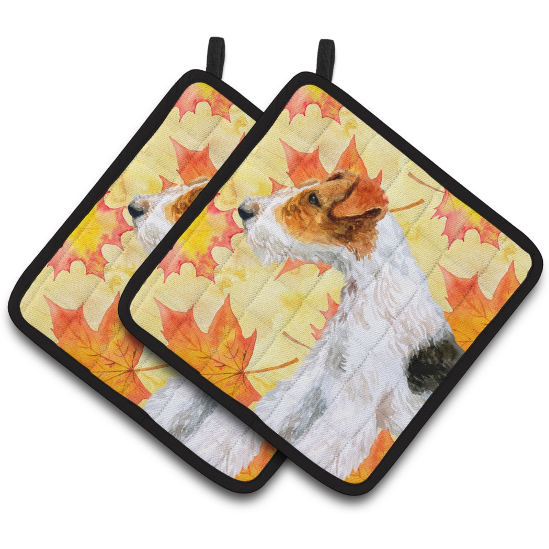 &quotCaroline's Treasures Fox Terrier Decorated pot holder, 7.5H x 7.5W, Fall Leaves"