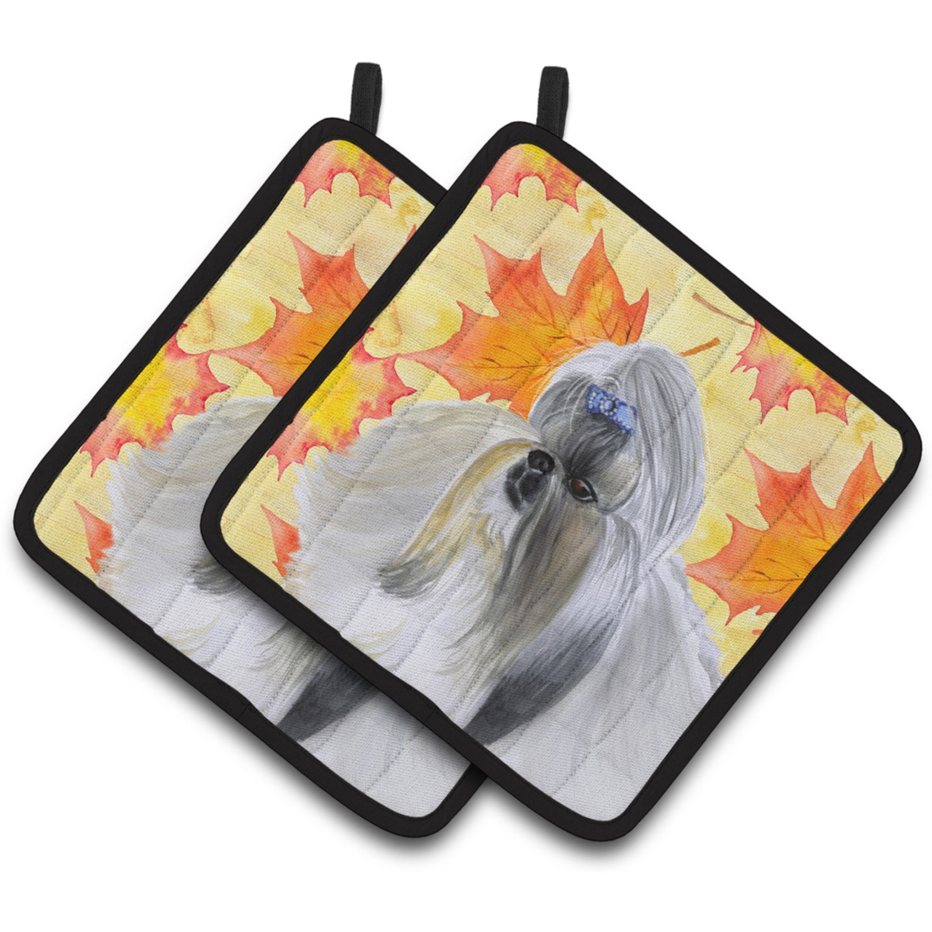 &quotCaroline's Treasures Shih Tzu Decorated pot holder, 7.5H x 7.5W, Fall Leaves"