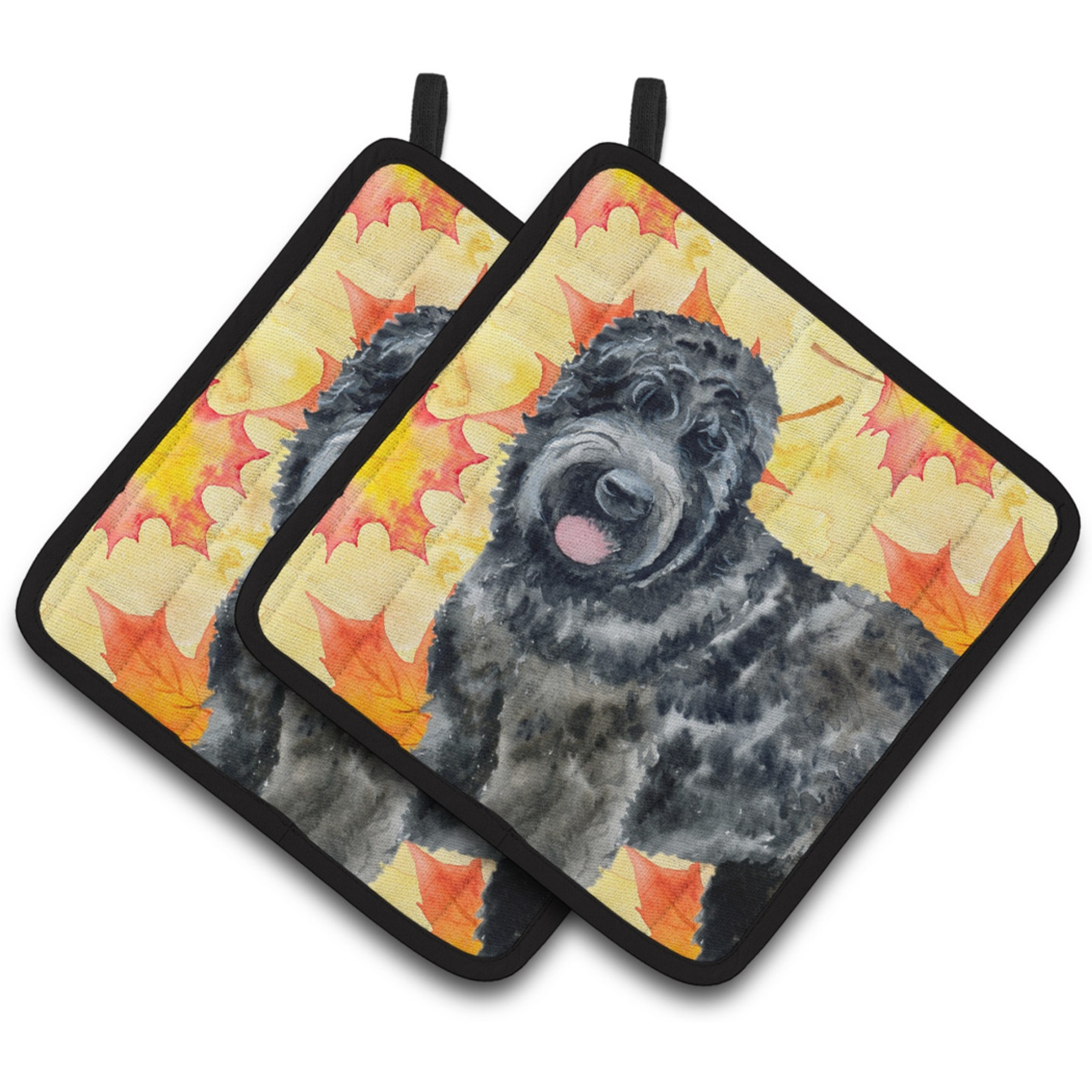 &quotCaroline's Treasures Black Russian Terrier Decorated pot holder, 7.5H x 7.5W, Fall Leaves"