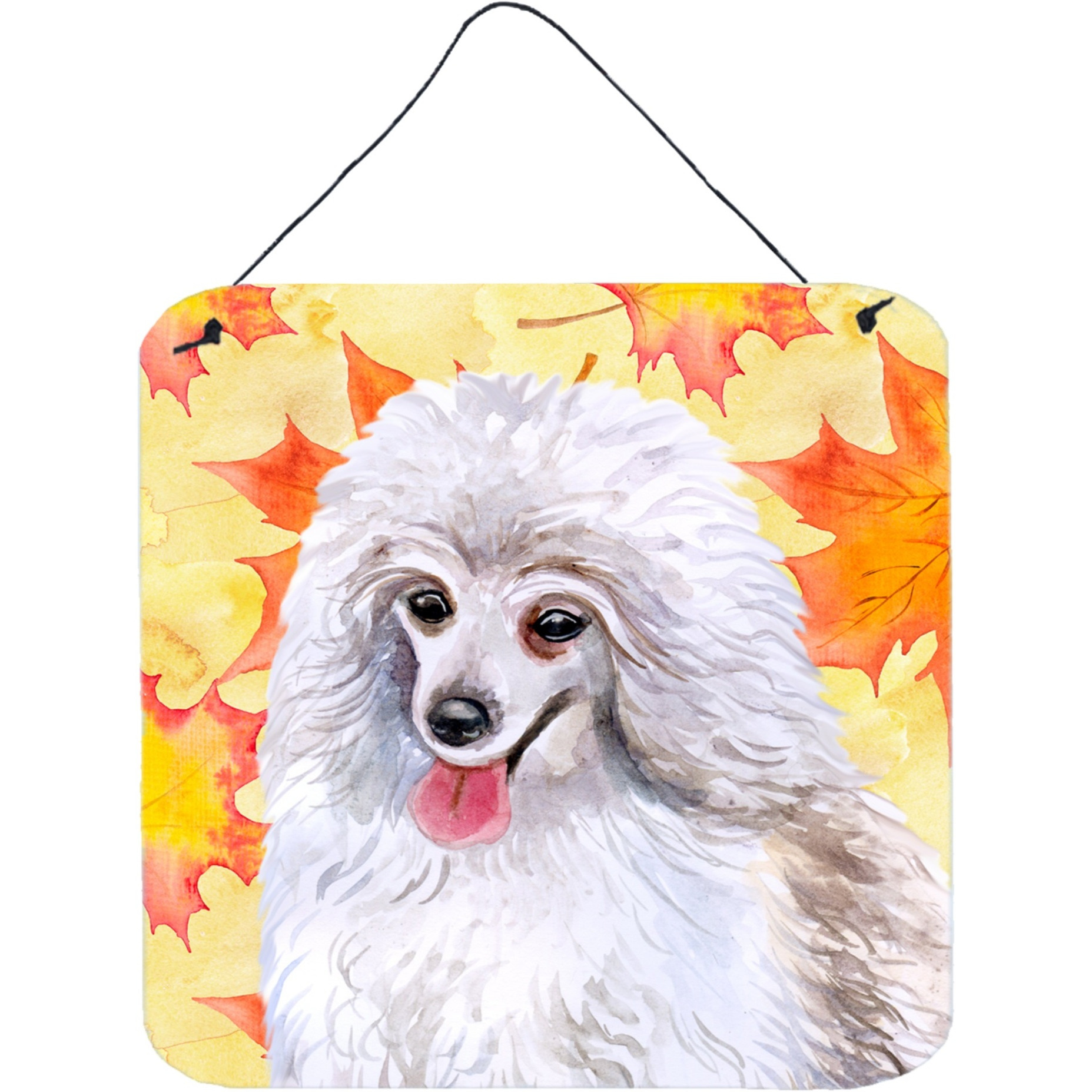 &quotCaroline's Treasures Medium White Poodle Metal Print, 6h x 6w, Fall Leaves"