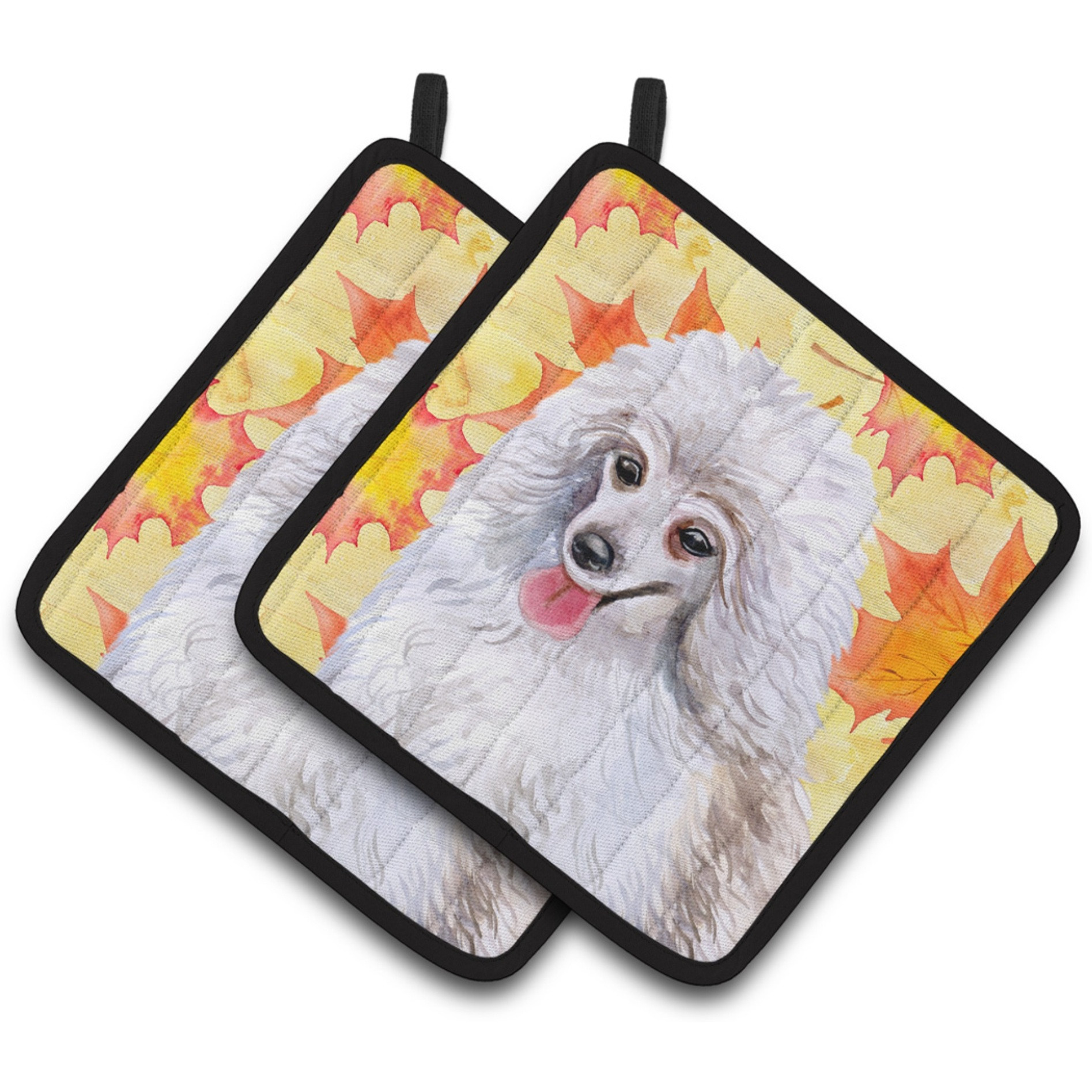 &quotCaroline's Treasures Medium White Poodle Decorated pot holder, 7.5H x 7.5W, Fall Leaves"