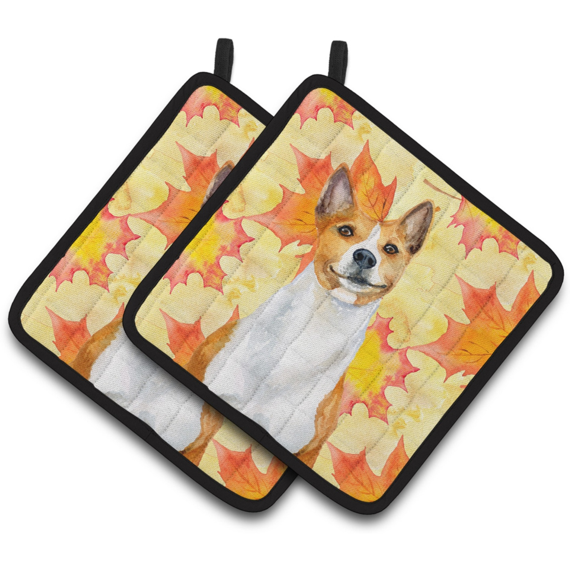 &quotCaroline's Treasures Basenji Decorated pot holder, 7.5H x 7.5W, Fall Leaves"