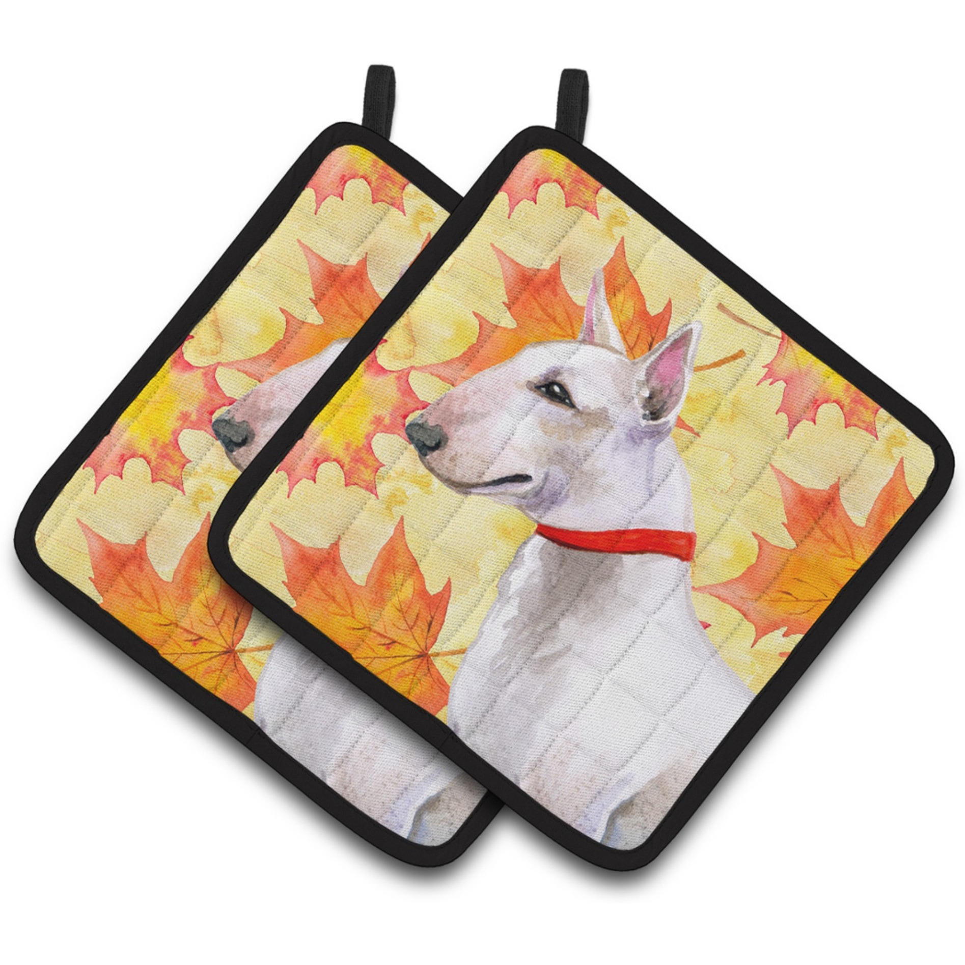 &quotCaroline's Treasures Bull Terrier Decorated pot holder, 7.5H x 7.5W, Fall Leaves"