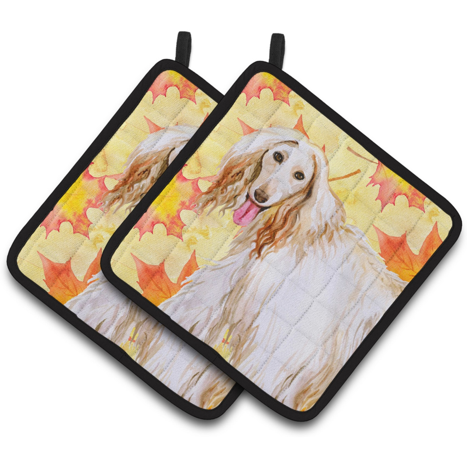 &quotCaroline's Treasures Afghan Hound Decorated pot holder, 7.5H x 7.5W, Fall Leaves"