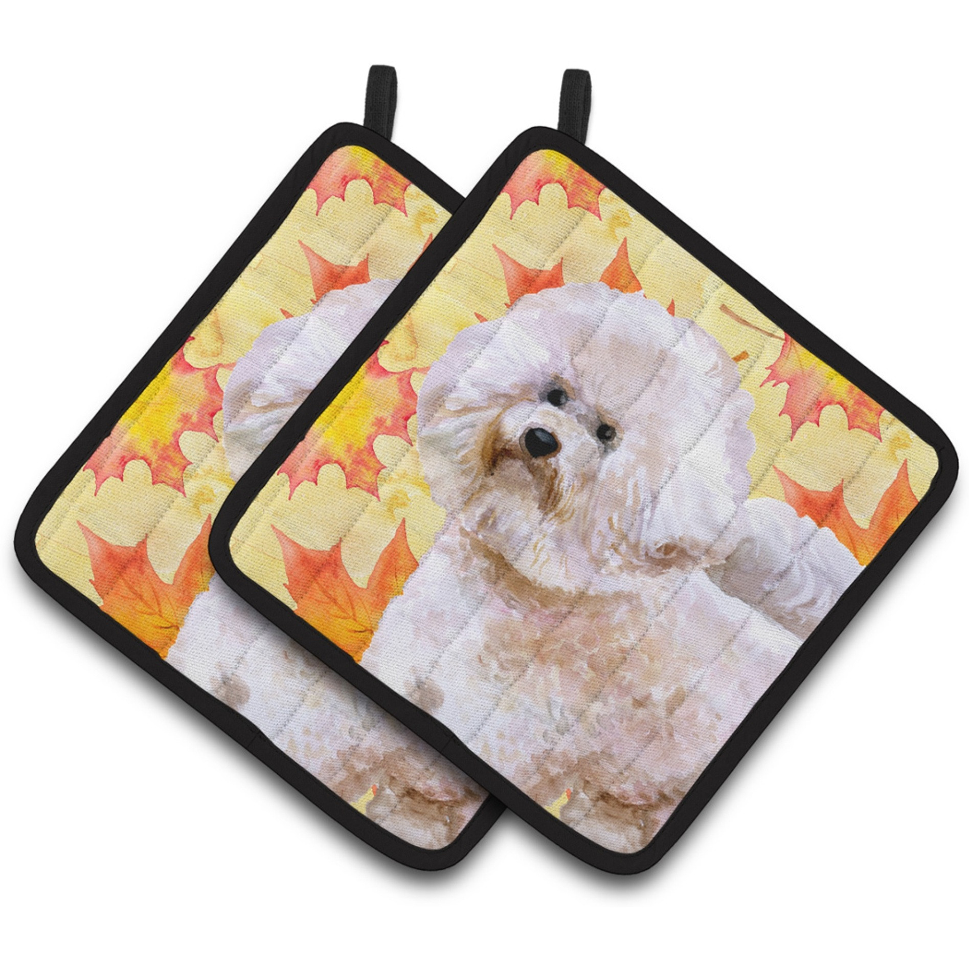 &quotCaroline's Treasures Bichon Frise 2 Decorated pot holder, 7.5H x 7.5W, Fall Leaves"