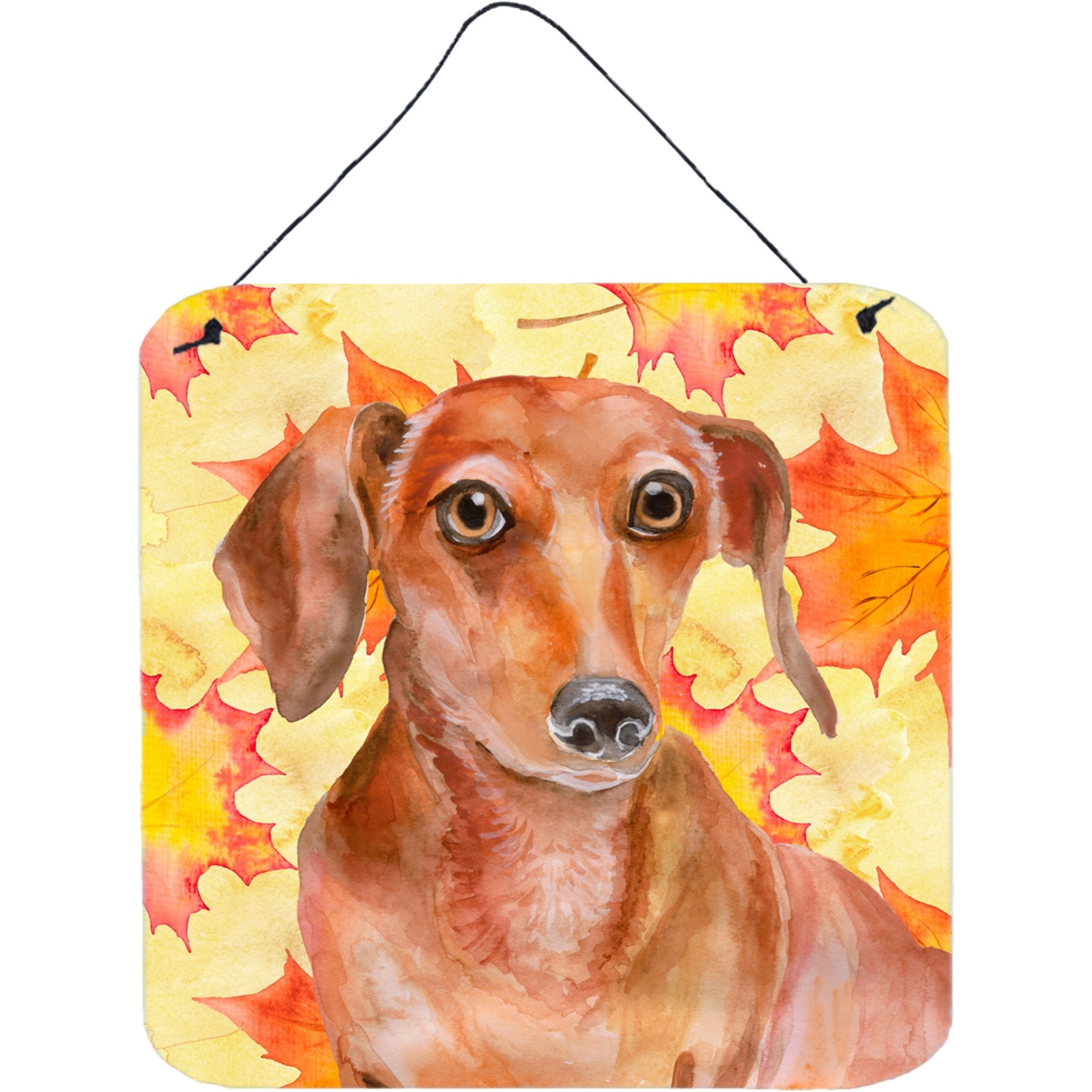 &quotCaroline's Treasures Red Dachshund Metal Print, 6h x 6w, Fall Leaves"
