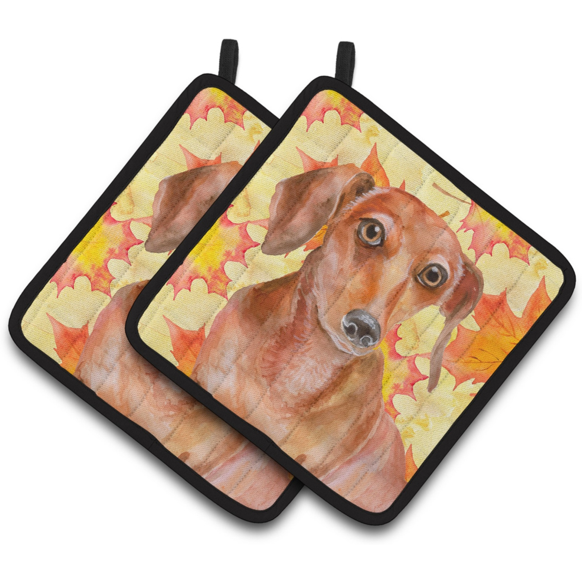 &quotCaroline's Treasures Red Dachshund Decorated pot holder, 7.5H x 7.5W, Fall Leaves"