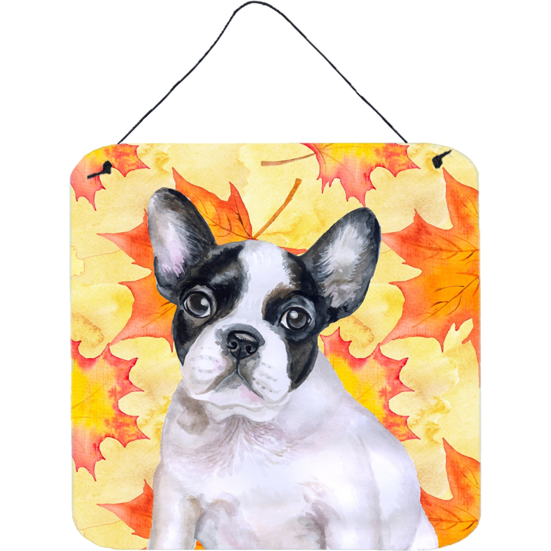 &quotCaroline's Treasures French Bulldog Black White Metal Print, 6h x 6w, Fall Leaves"