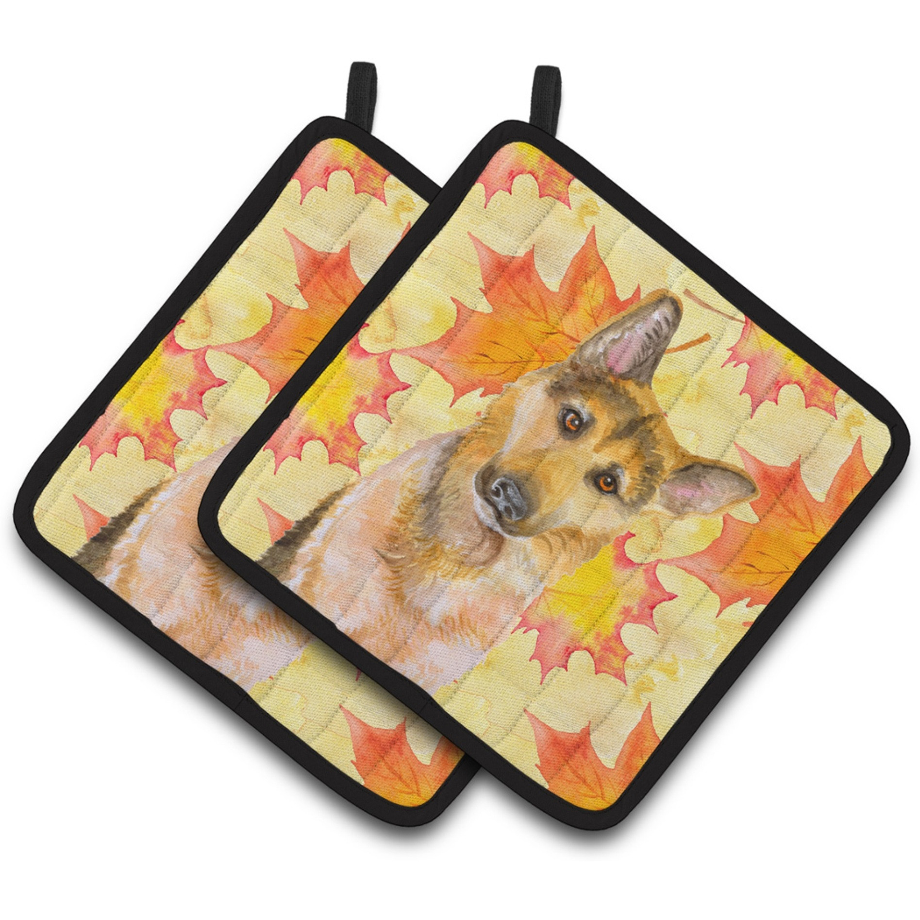 &quotCaroline's Treasures German Shepherd 2 Decorated pot holder, 7.5H x 7.5W, Fall Leaves"