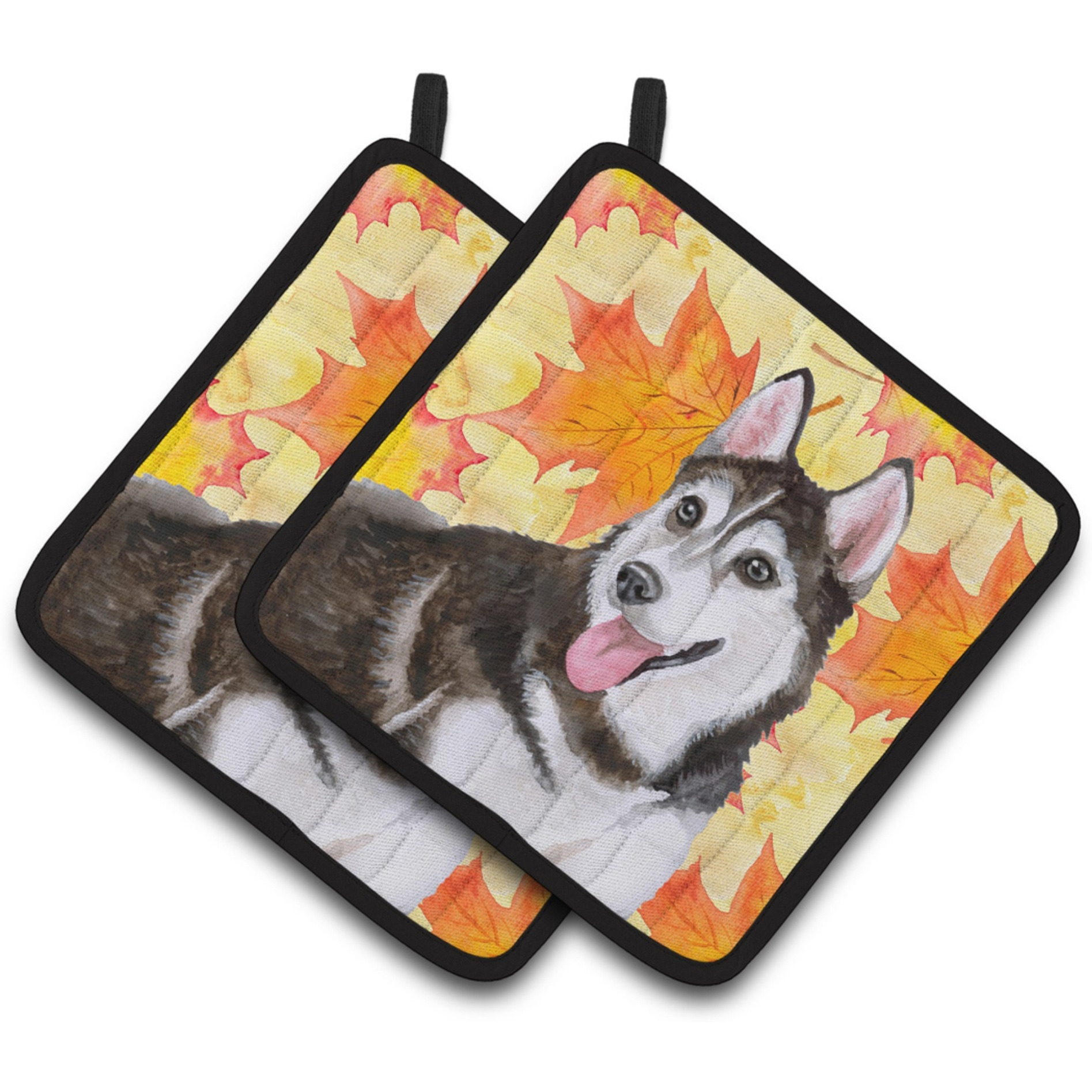 &quotCaroline's Treasures Siberian Husky 2 Decorated pot holder, 7.5H x 7.5W, Fall Leaves"